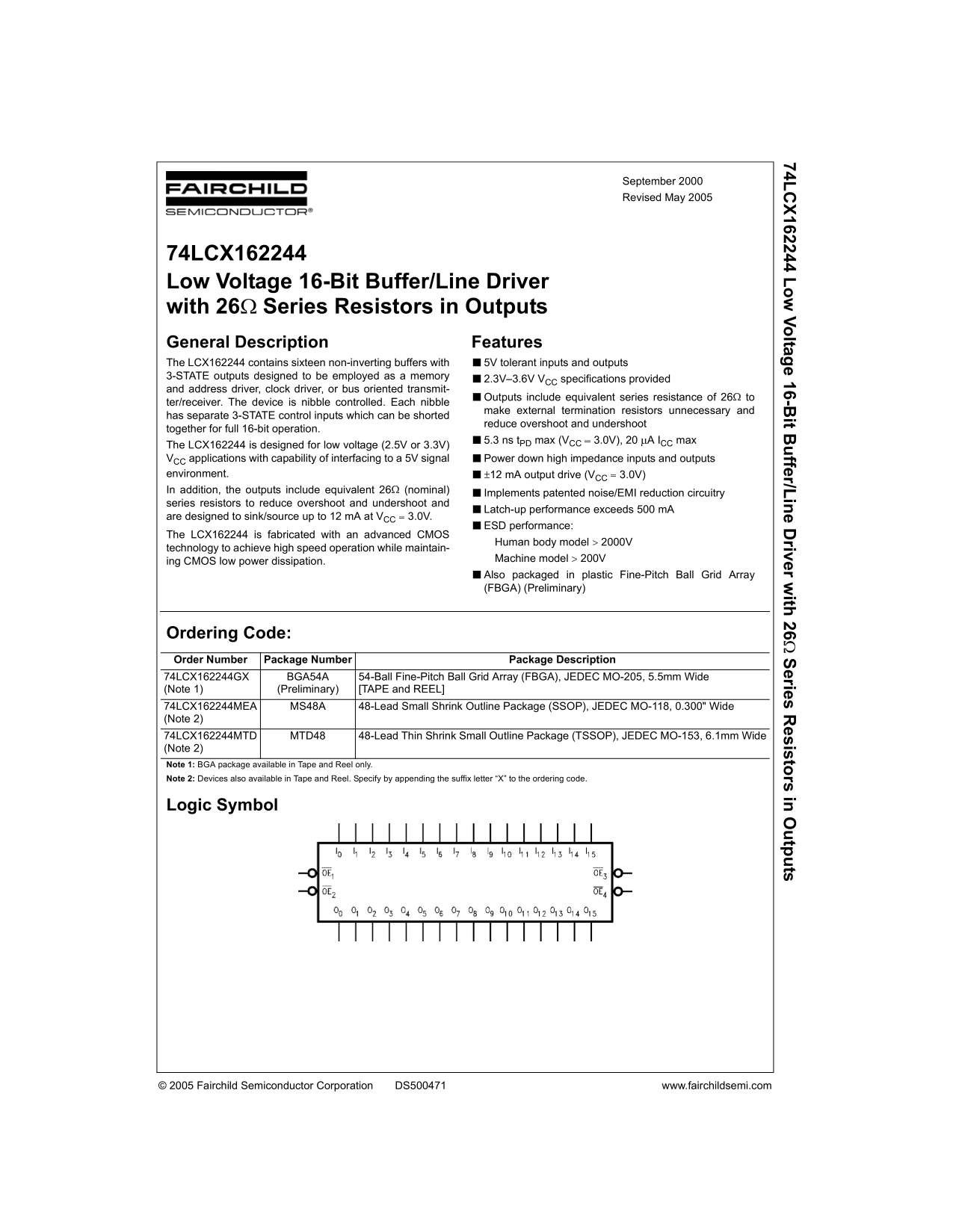 Fairchild 74LCX162244 Data Handbook - Page 1