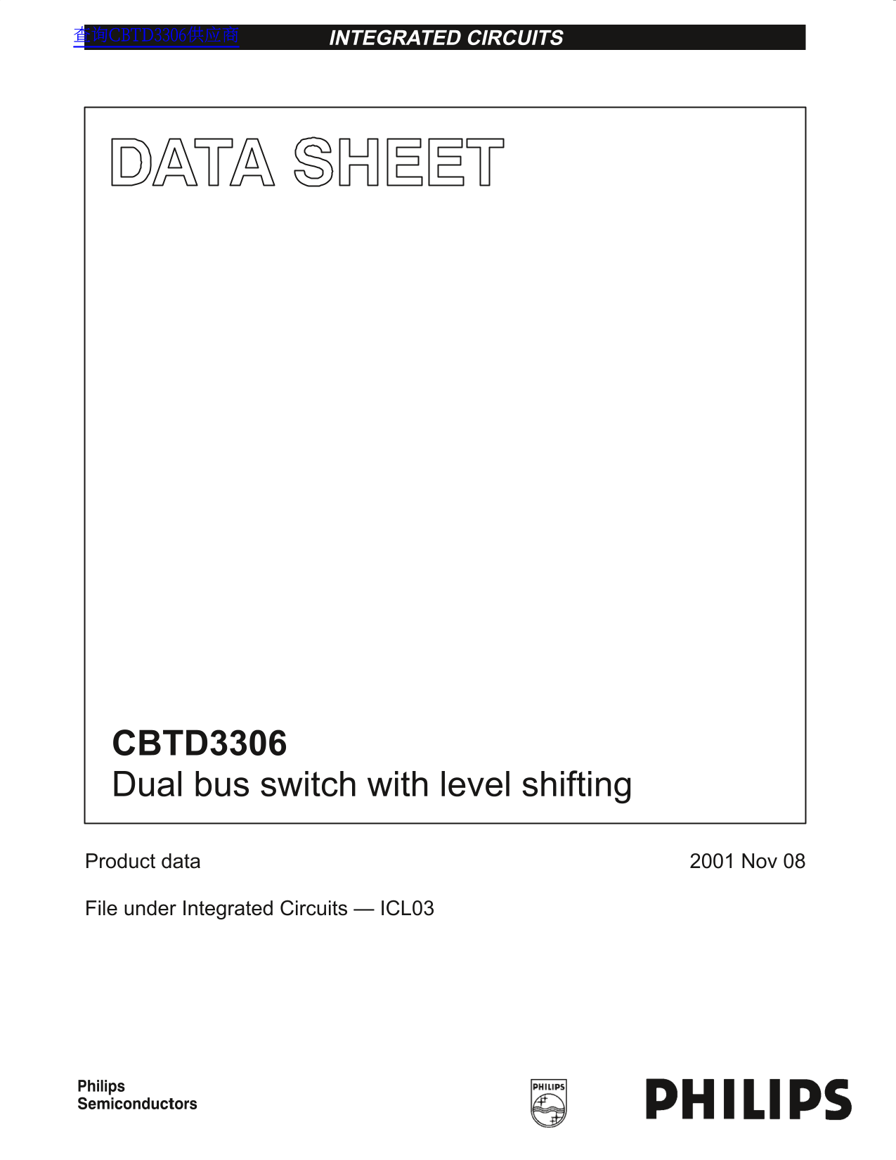 PHILIPS CBTD3306 Dual Bus Switch with Level Shifting User Guide Data Sheet - Page 1