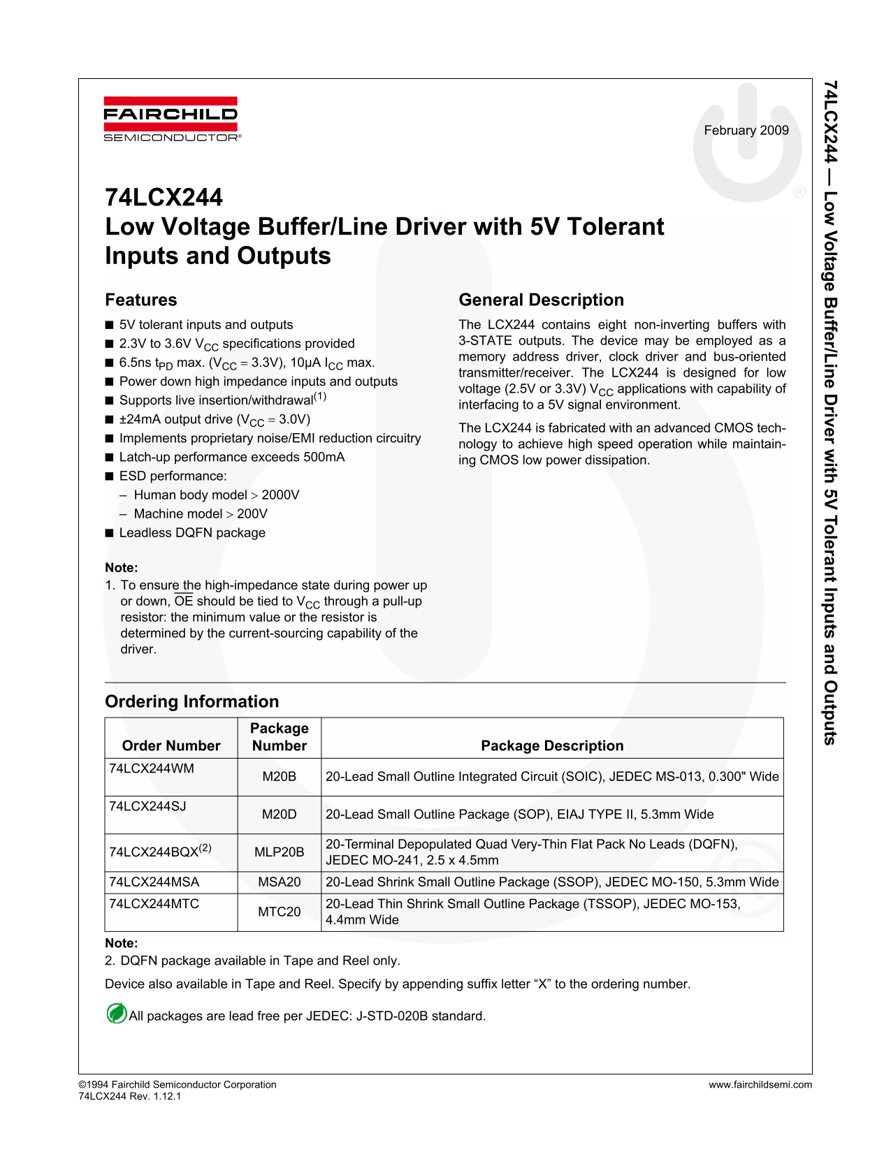 Fairchild 74LC244 Data Handbook - Page 1