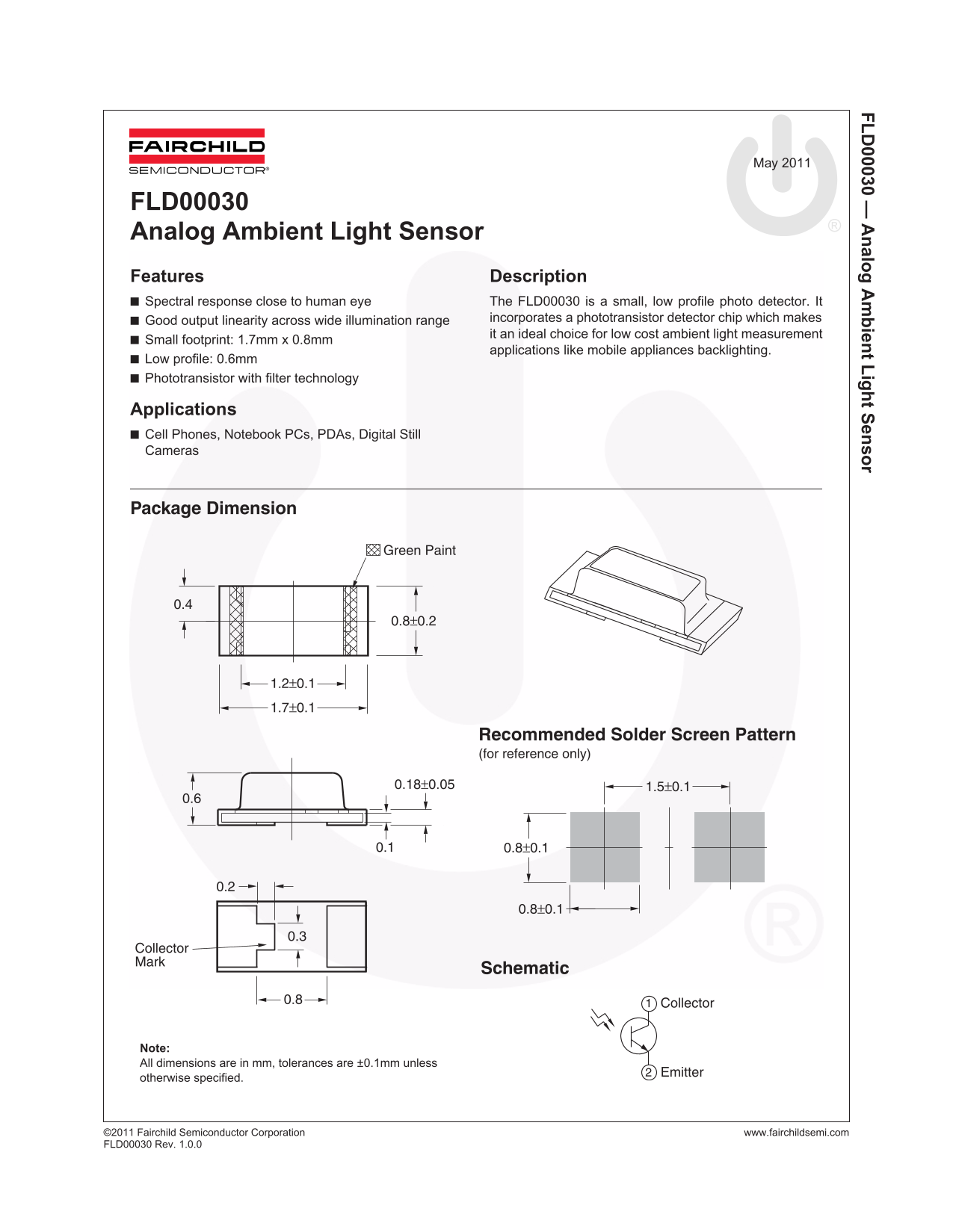 Fairchild FLD00030 Analog Ambient Light Sensor Data Sheet - Page 1