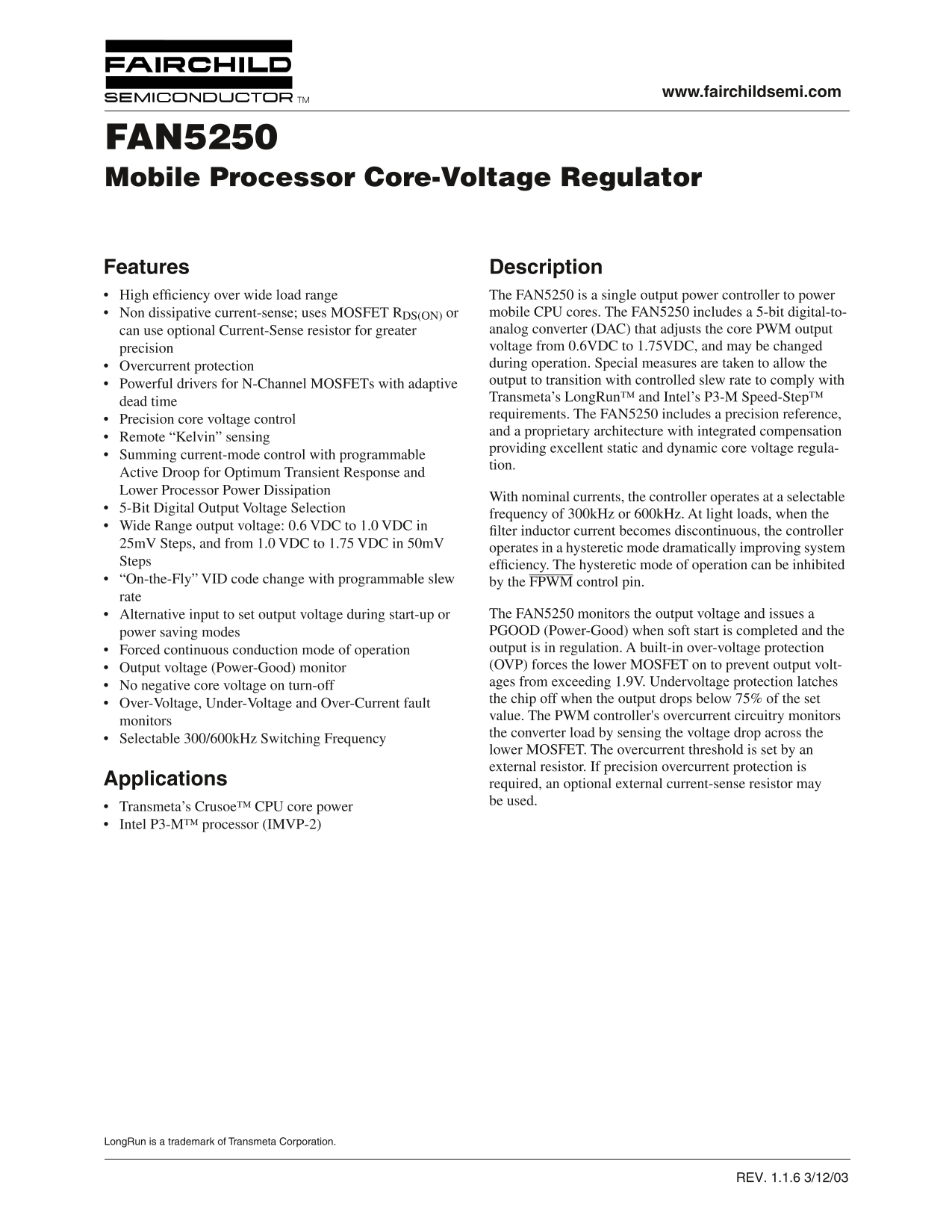Fairchild Semiconductor FAN5250 User's Manual - Page 1