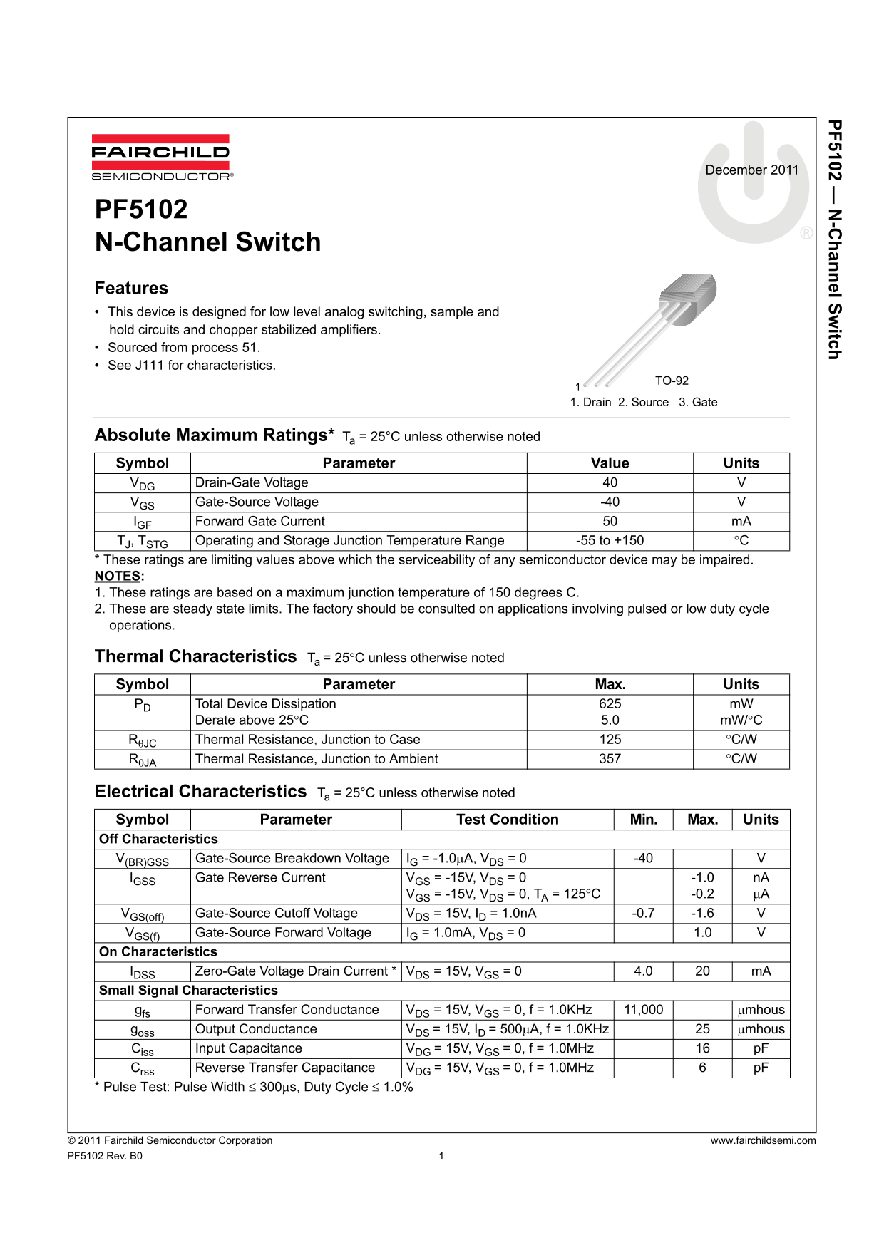 Fairchild PF5102 N-Channel Switch User's Manual - Page 1