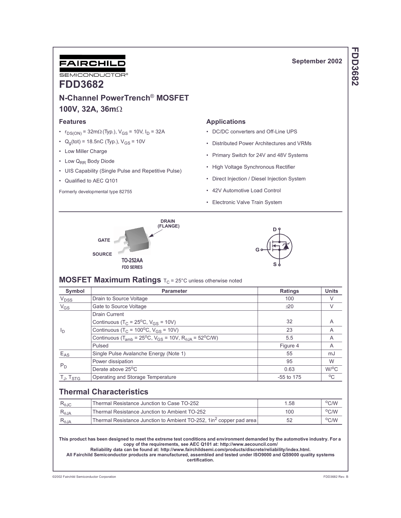 Fairchild FDD3682 Product Specifications Manual - Page 1