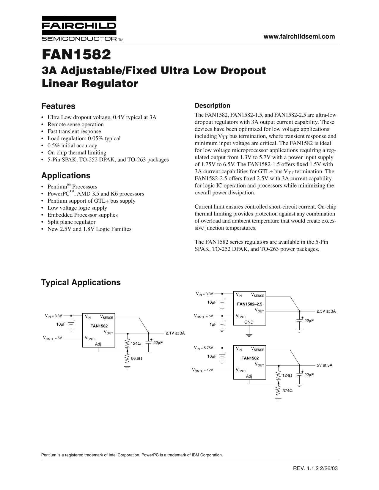 Fairchild Fan1582 Data Handbook - Page 1