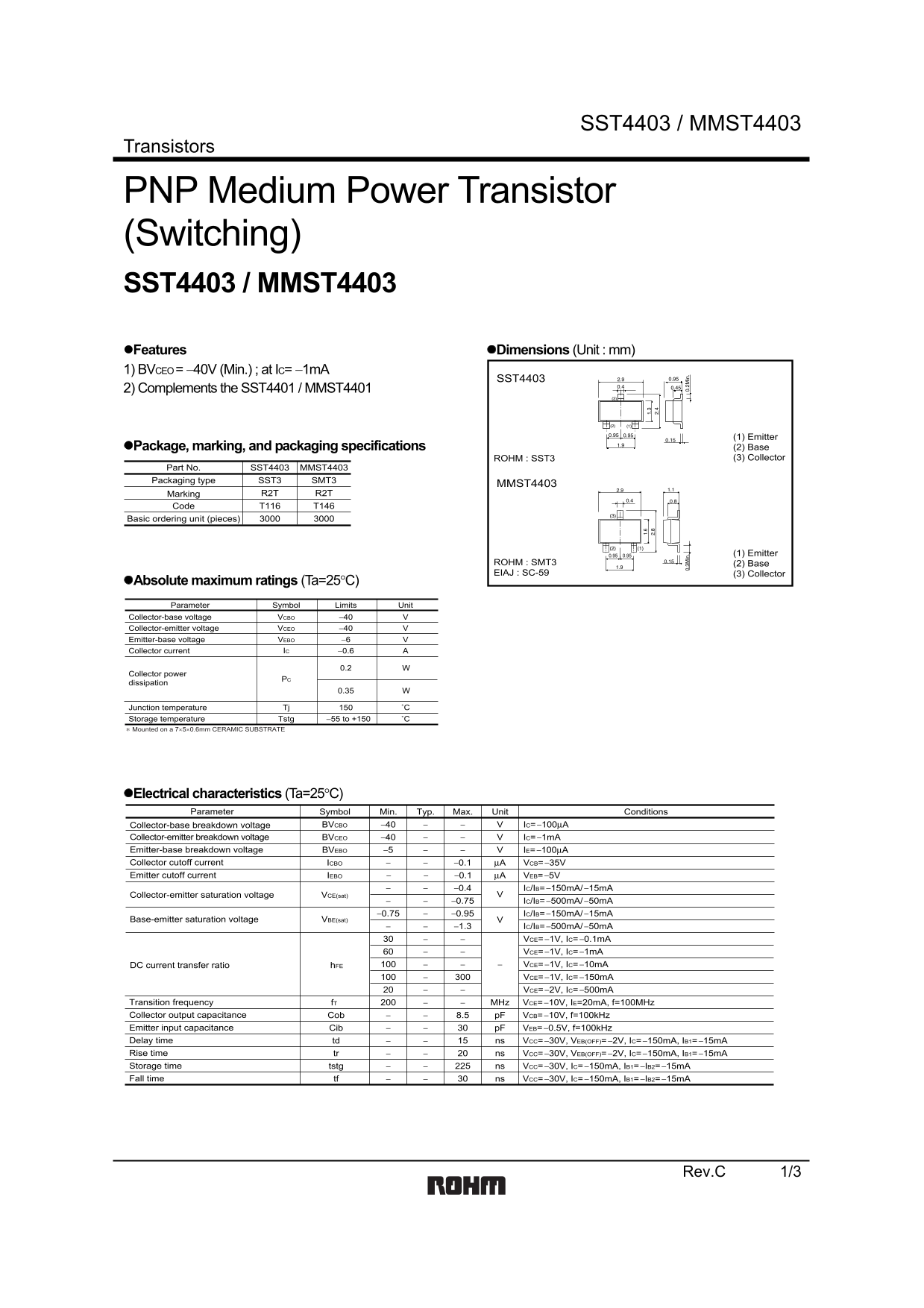 ROHM MMST4403 datasheet specifications manual user guide - Page 1