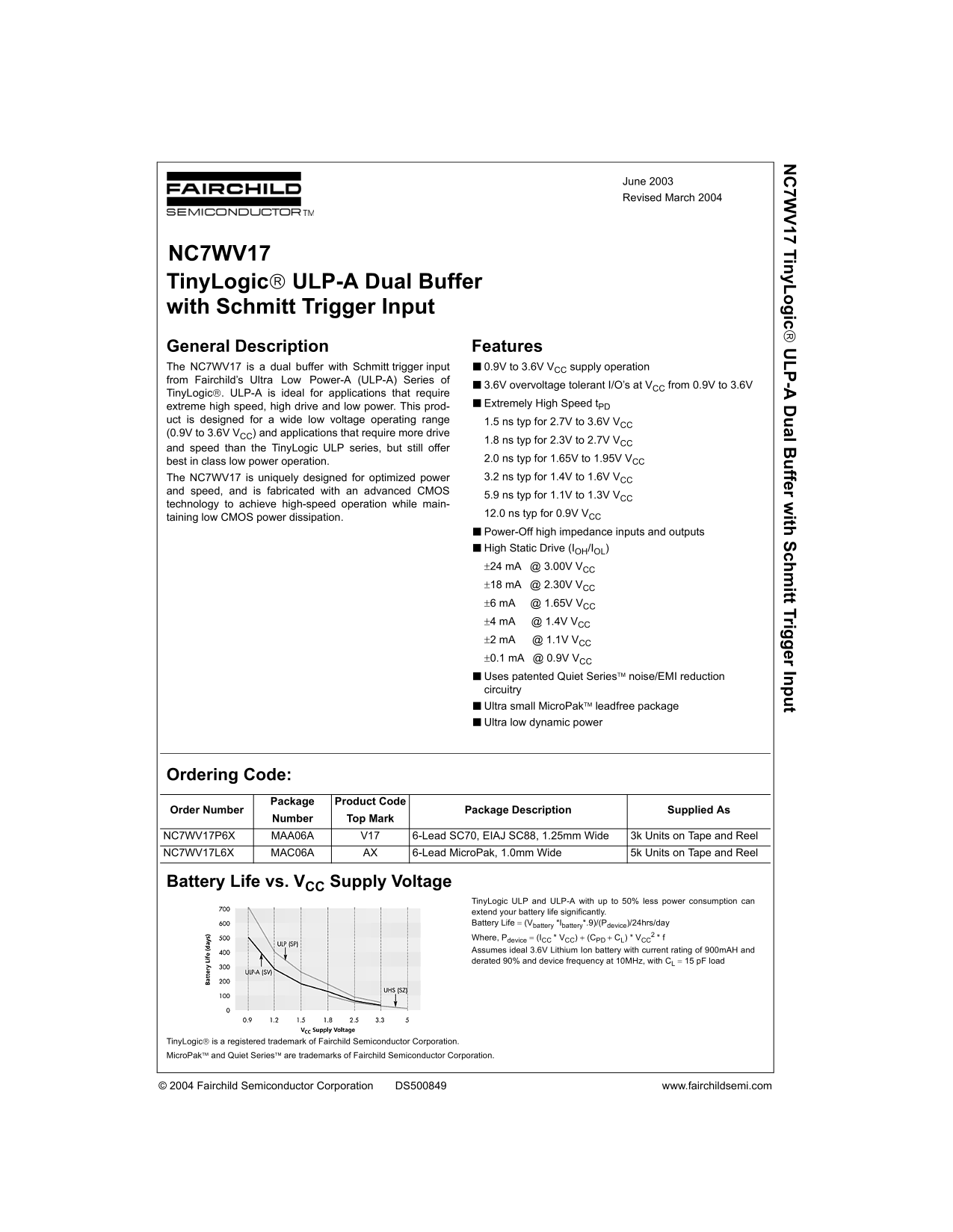 Fairchild NC7WV17 TinyLogic ULP- A NC7WV17 Data Manual - Page 1