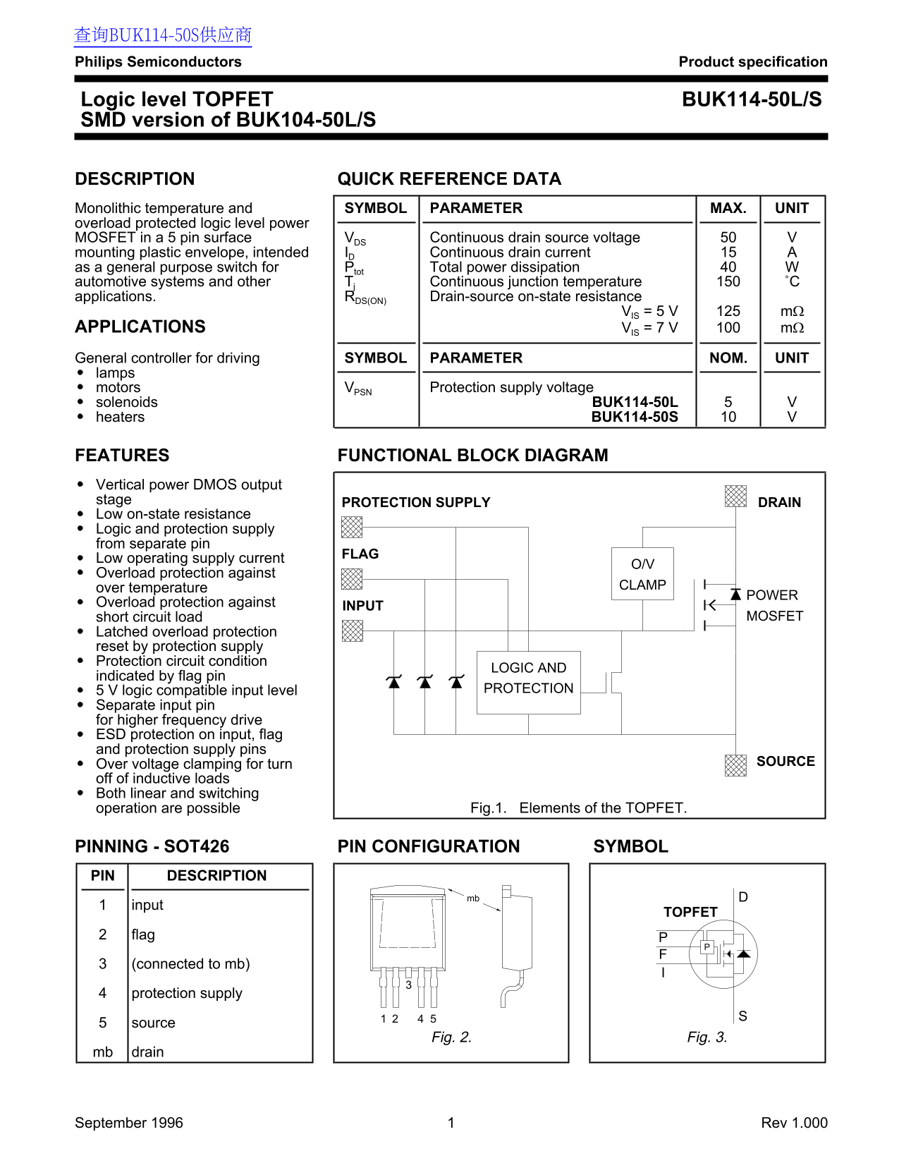 PHILIPS BUK114-50L S Data Sheet - Page 1