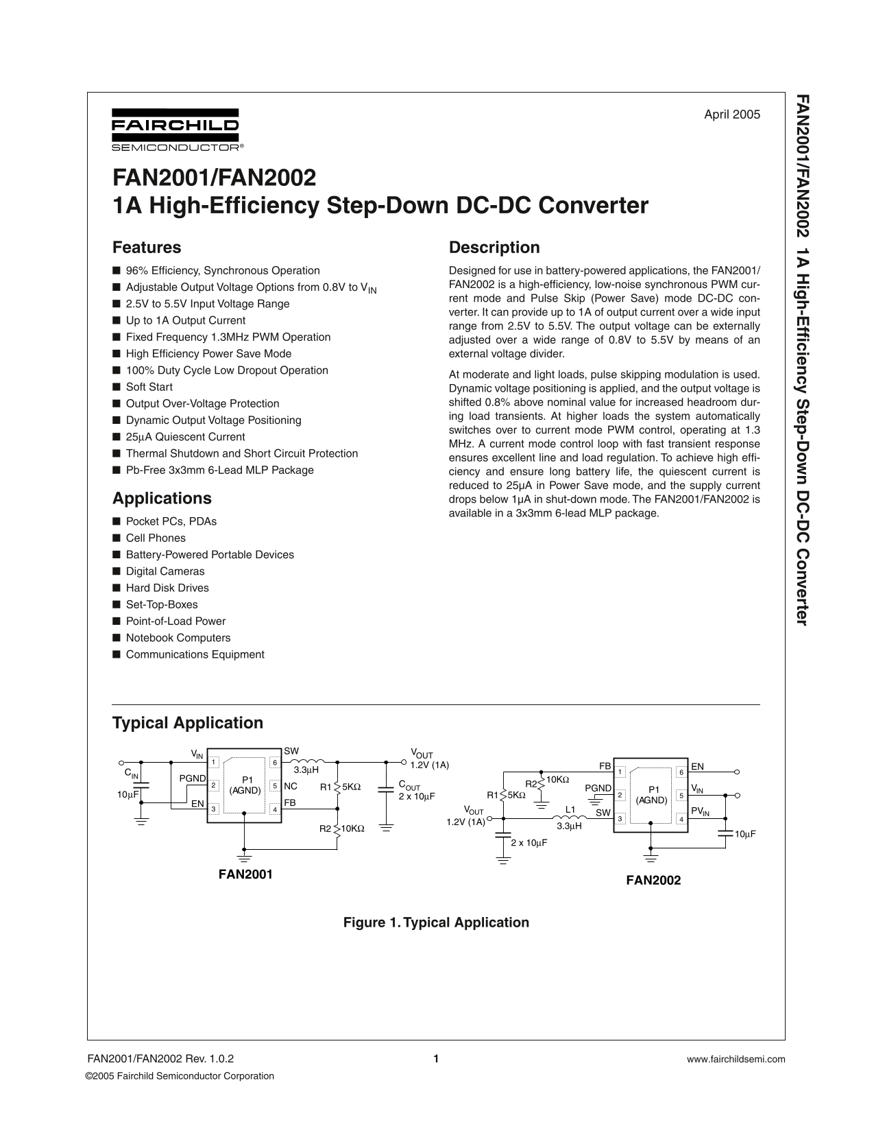 Fairchild Fan2001/Fan2002 1A High-Efficiency Step-Down DC-DC Converter Data Manual - Page 1