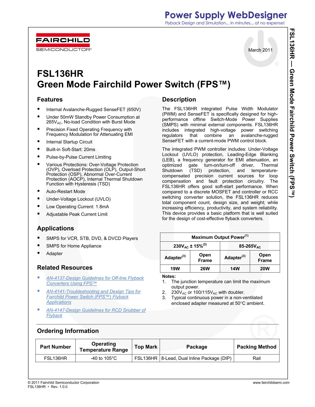 Fairchild FSL136HR Specifications Manual - Page 1