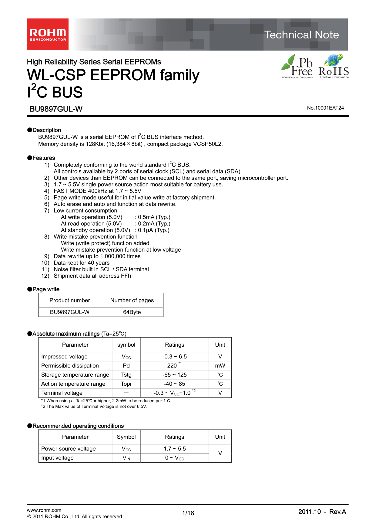 ROHM BU9897GUL- W User Guide - Page 1