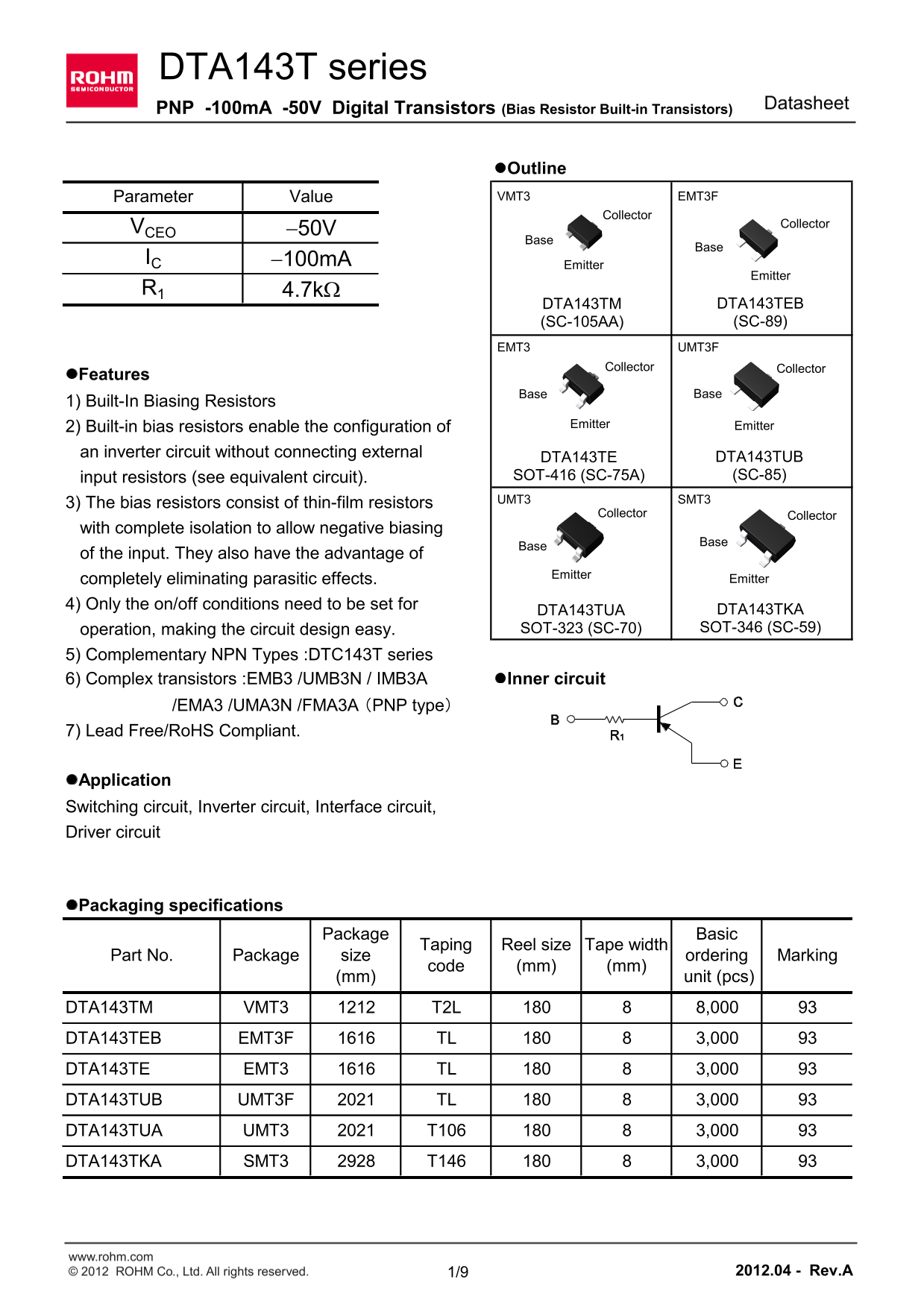 ROHM DTA143TUB User Guide - Page 1