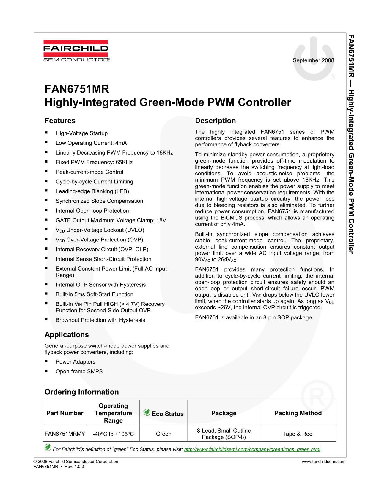 Fairchild FAN6751MR Data Handbook - Page 1
