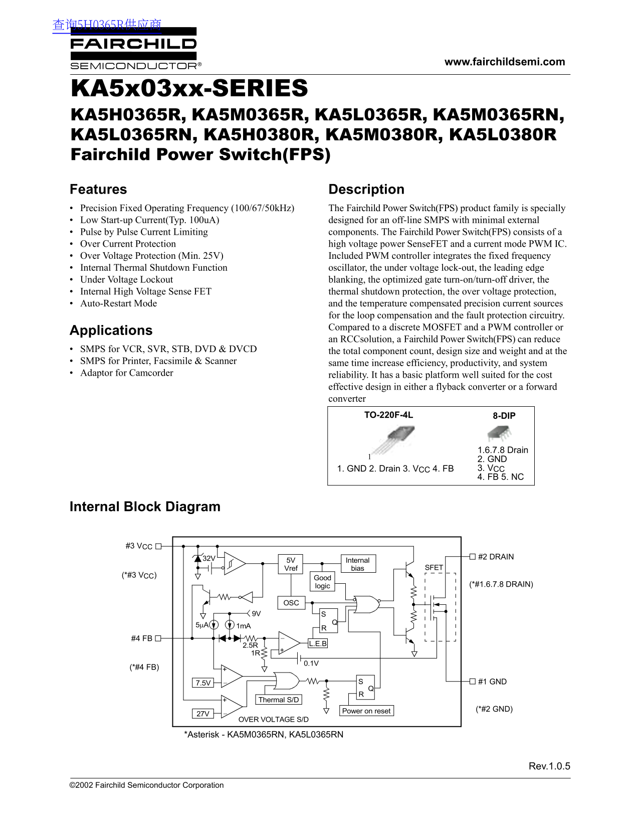 Fairchild KA5x03xx Series Data Handbook - Page 1