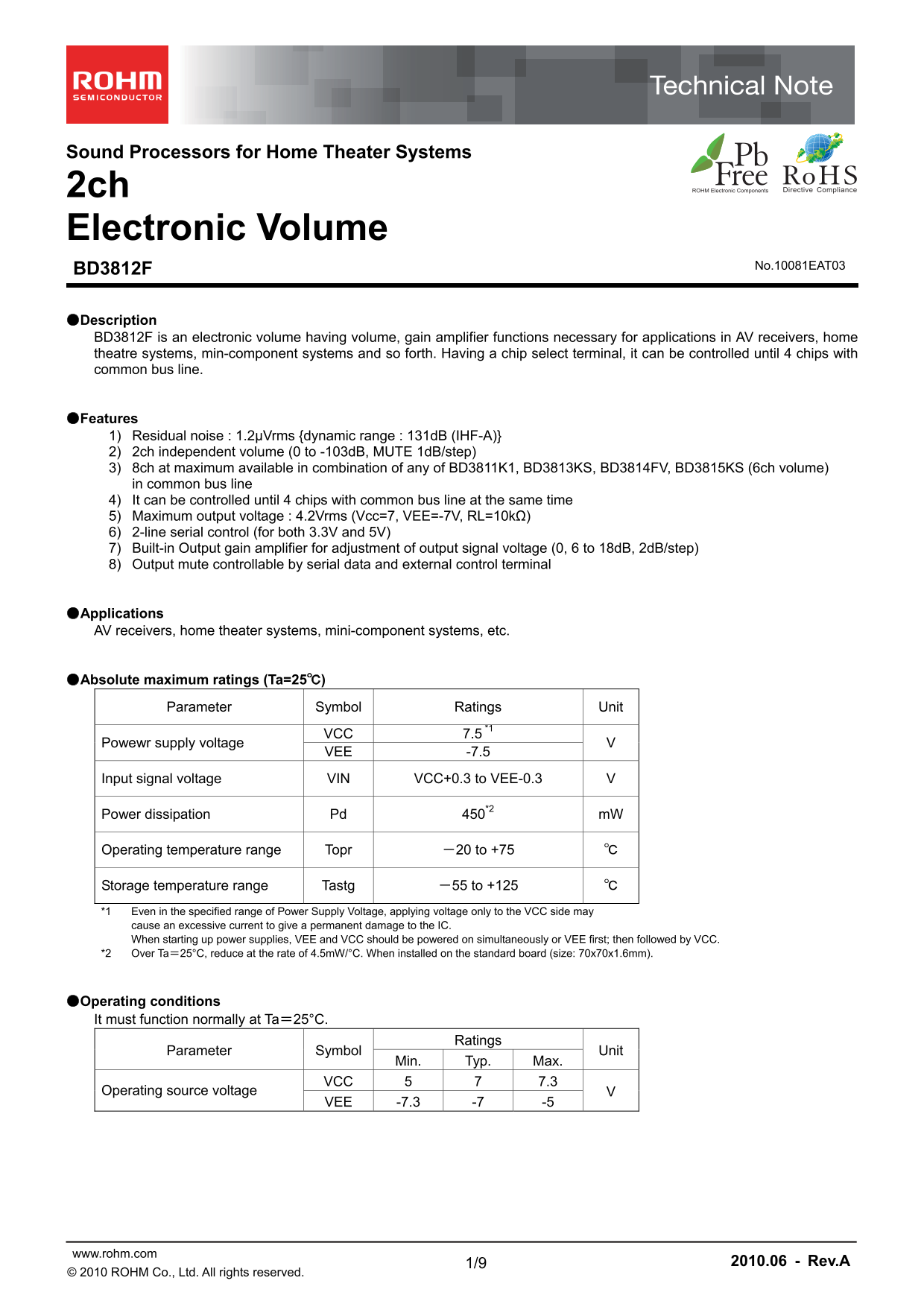 ROHM BD3812F Data Sheet - Page 1