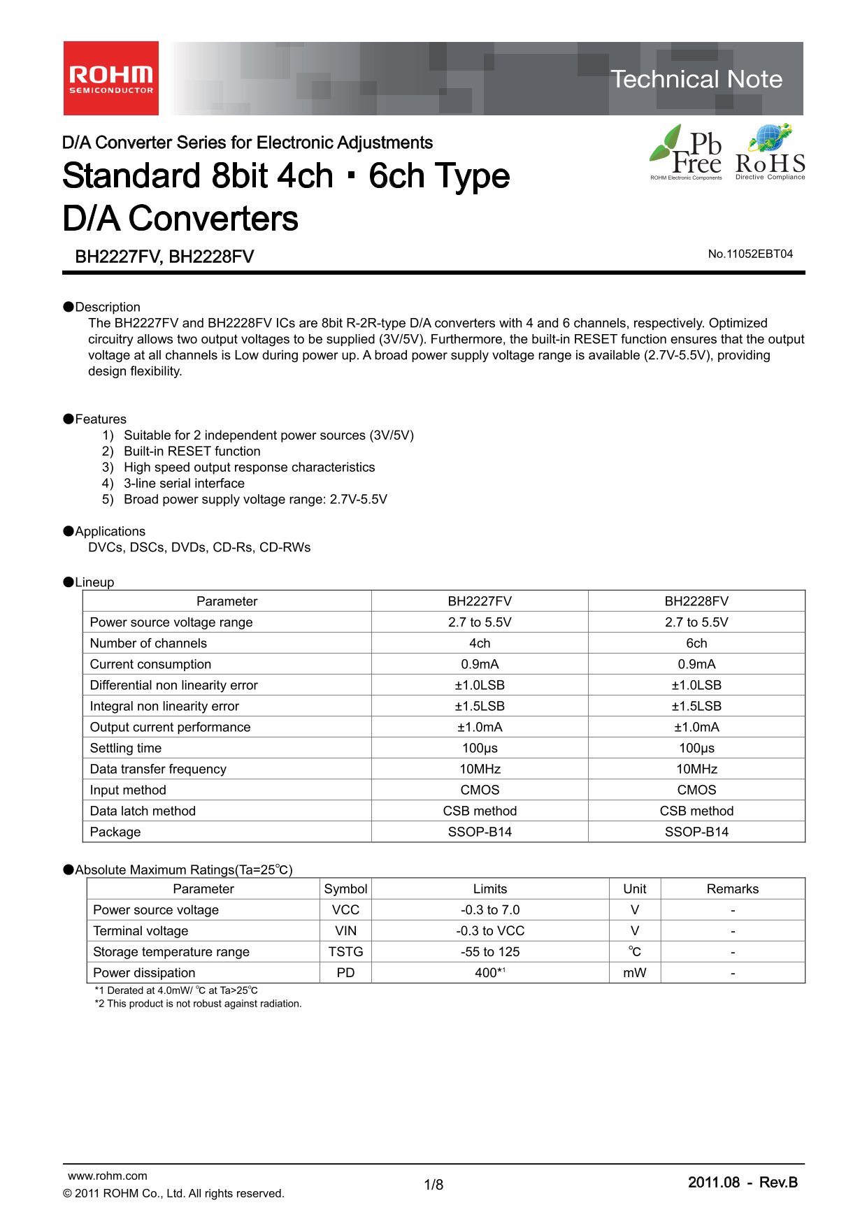 ROHM BH2227FV BH2228FV Data Sheet - Page 1