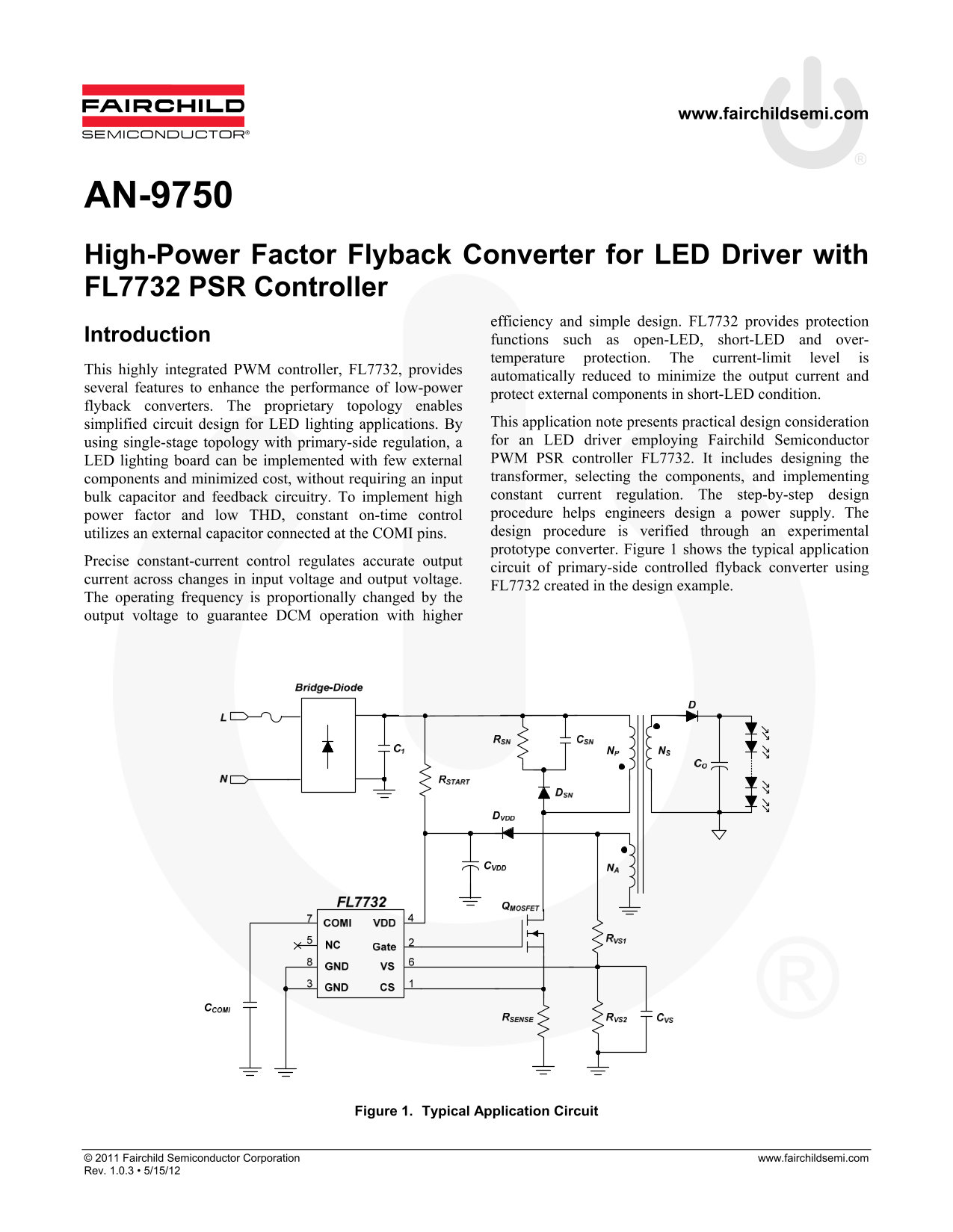 FAIRCHILD AN-9750 High-Performance Factor Flyback Converter for LED Driver with FL7732 PSR Controller - Page 1