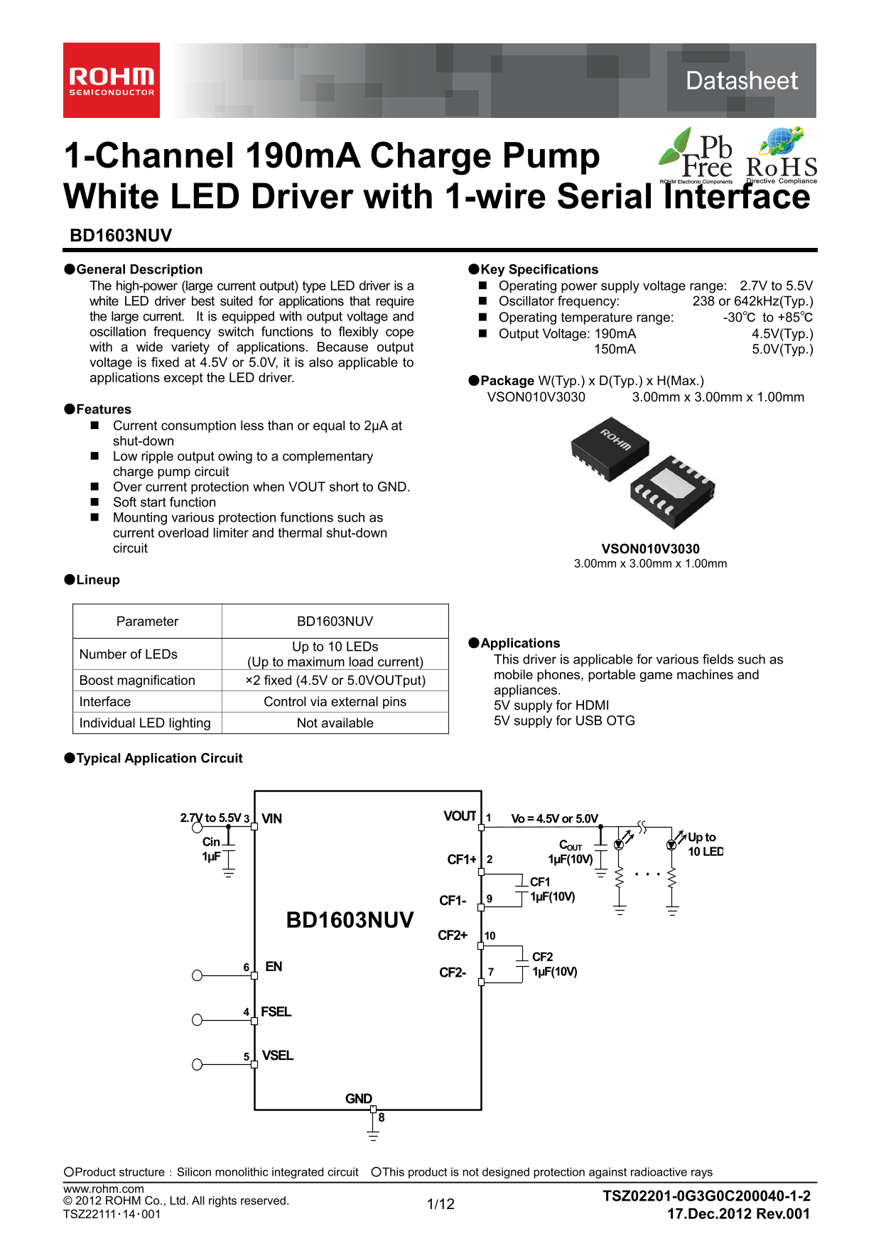 ROHM BD1603NUV Data Sheet - Page 1