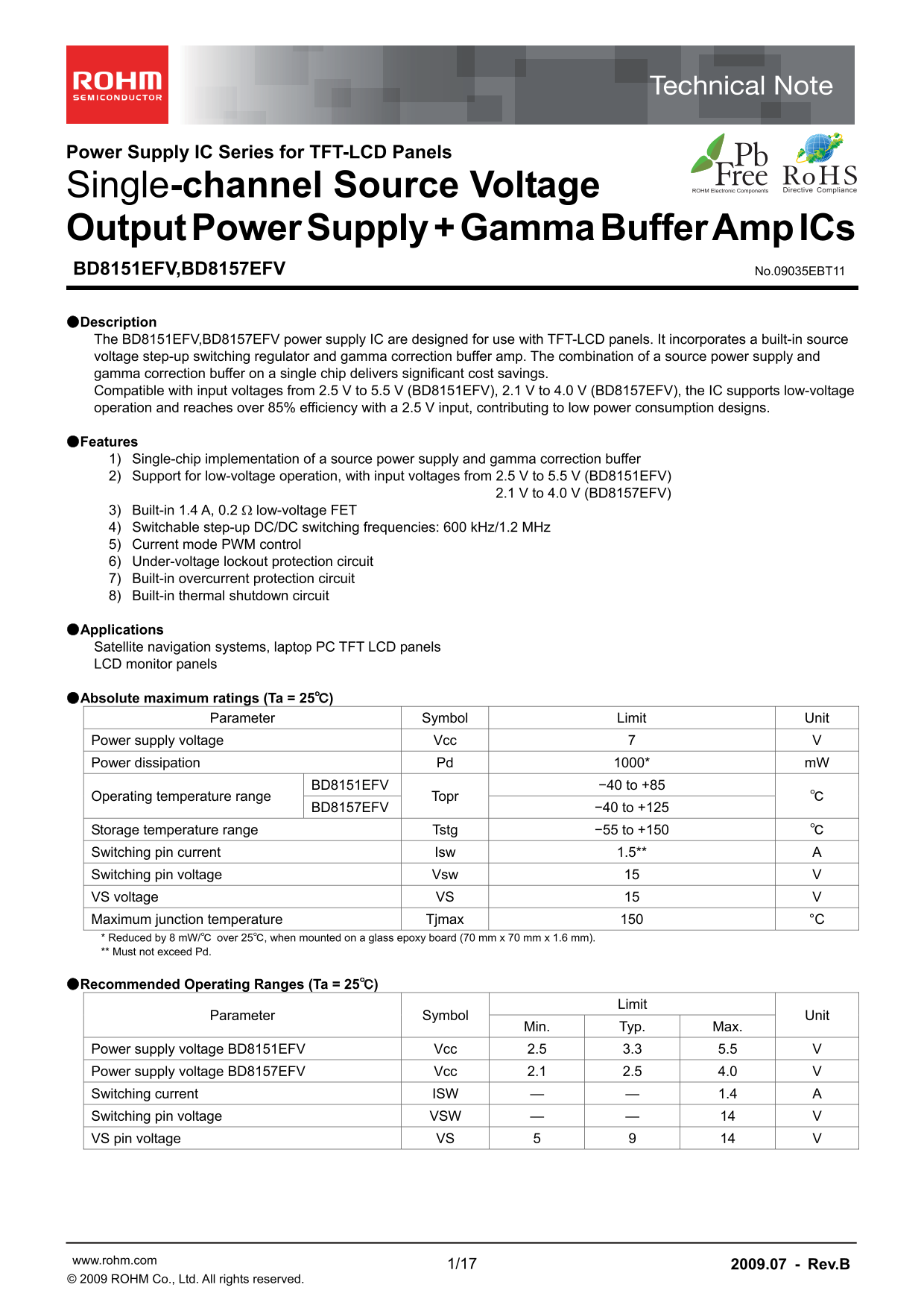 ROHM BD8157EFV Data Handbook/Specifications Sheet - Page 1