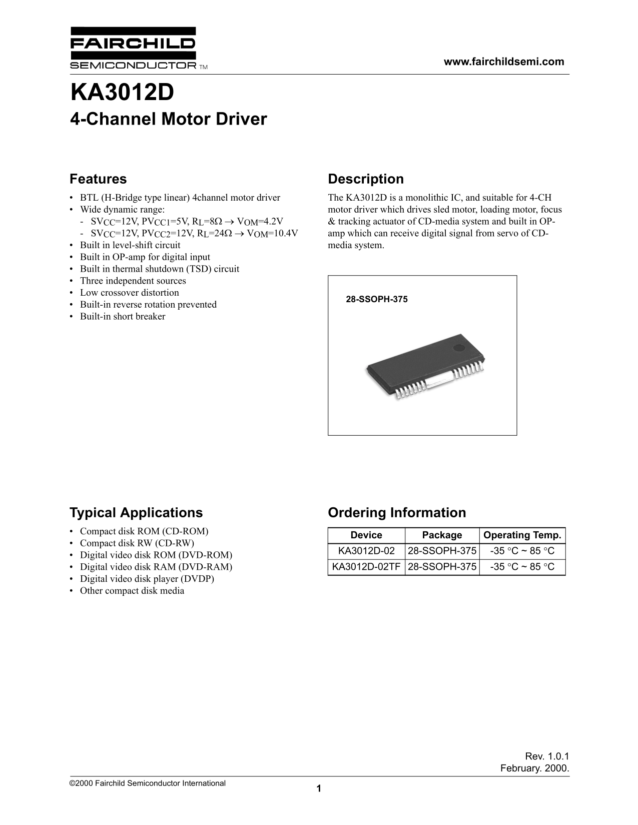 Fairchild KA3012D Data Sheet - Page 1