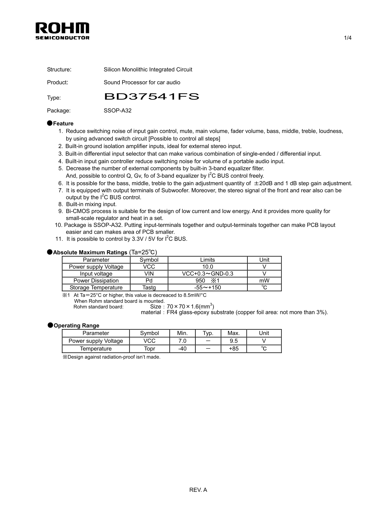 ROHM BD37541FS Data Handbook - Page 1