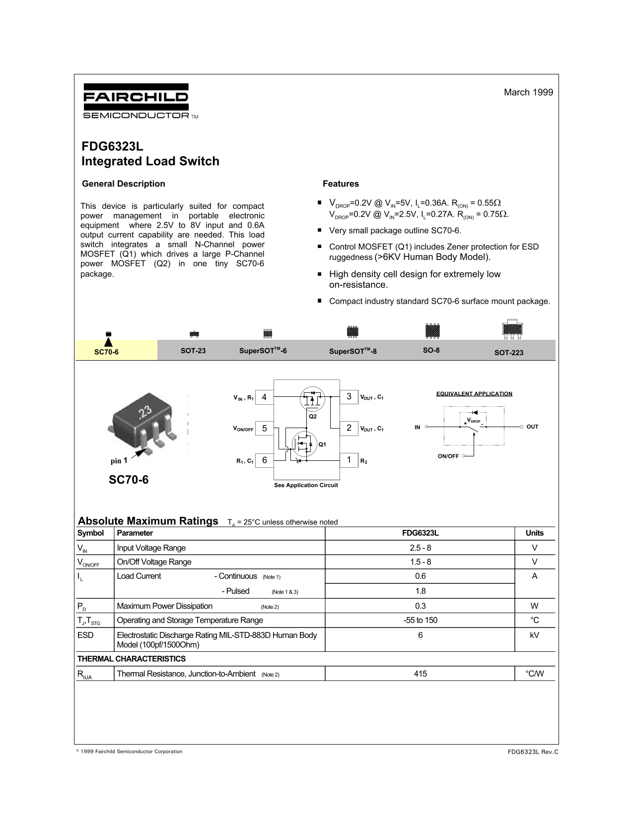 Fairchild FDG6323L Integrated Load Switch Data Manual - Page 1