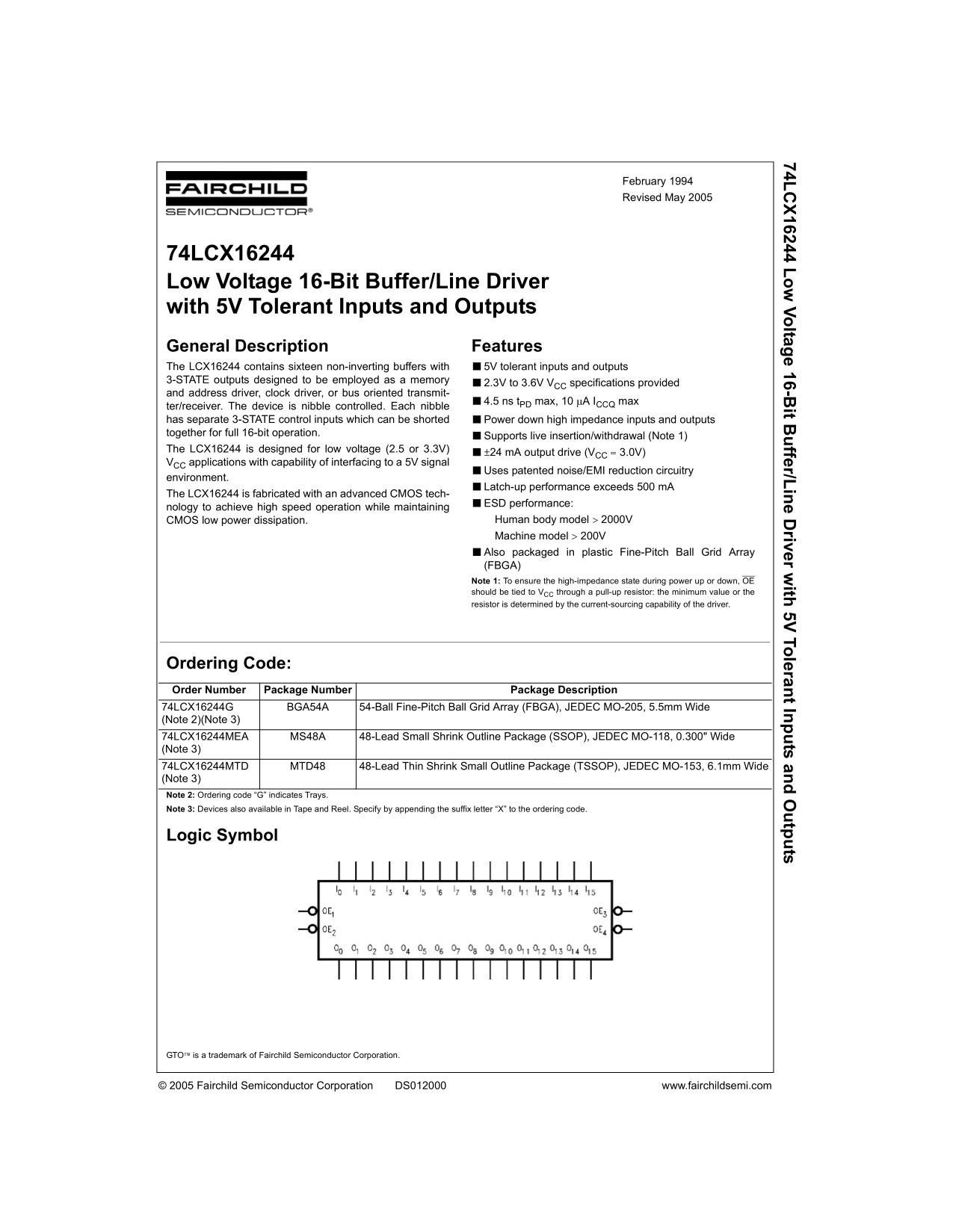 Fairchild 74LCX16240 Data Handbook - Page 1