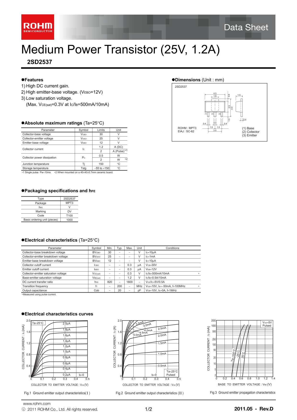 ROHM 2SD2537 Product Specifications and User Guide - Page 1
