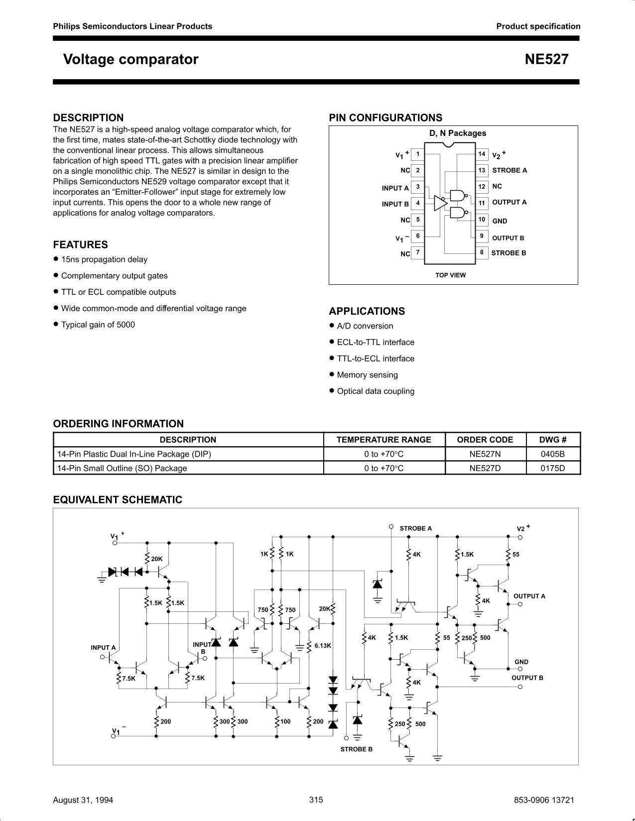 Philips Semiconductors NE527 Data Sheet - Page 1