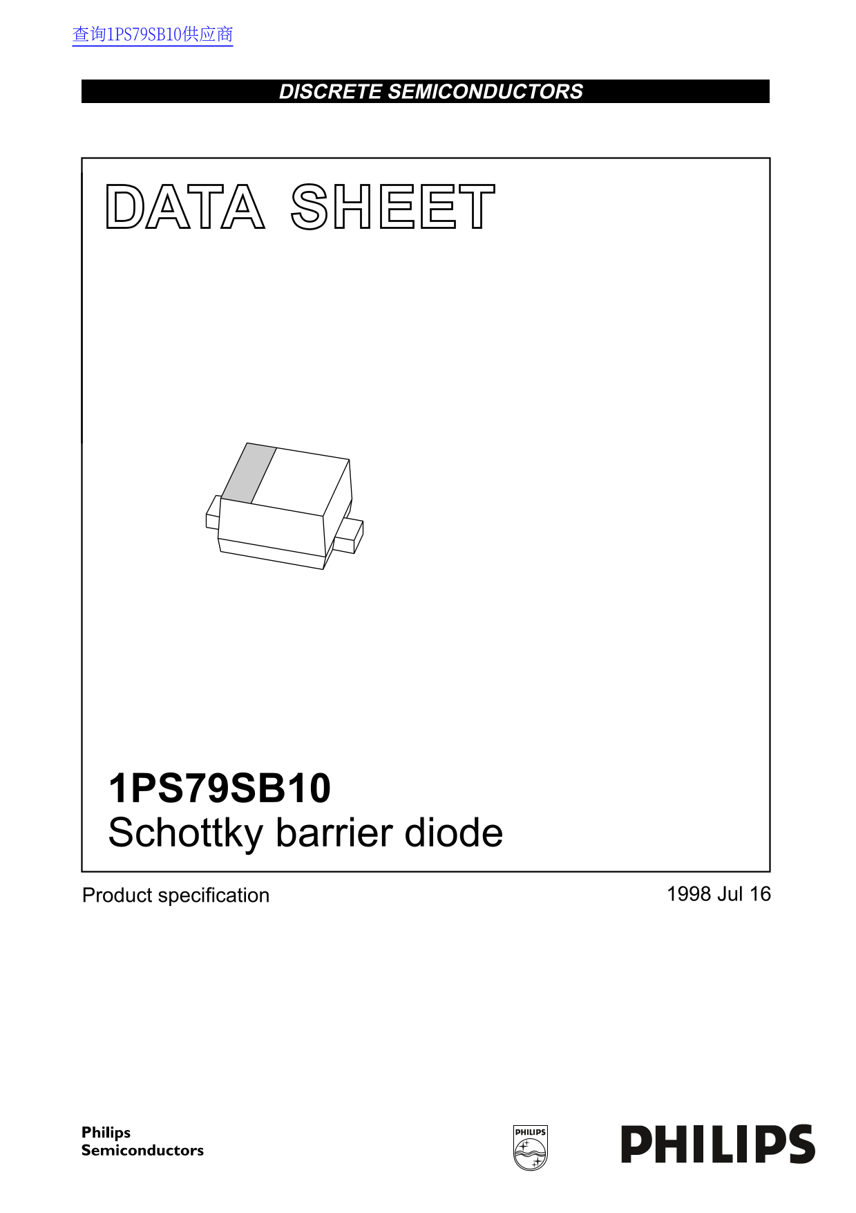 Philips Schottky Barrier Diode 1PS79SB10 Data Handbook - Page 1