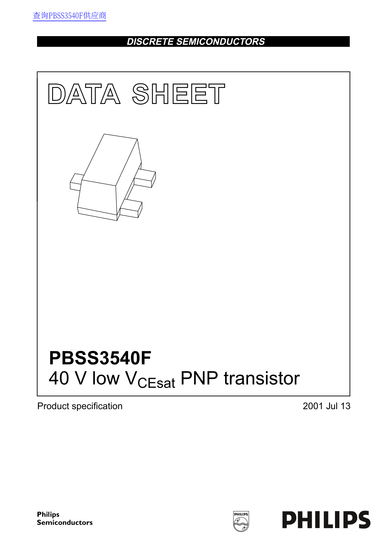 Philips PBSS3540F Low VCEsat PNP Transistor Data Sheet User Manual - Page 1