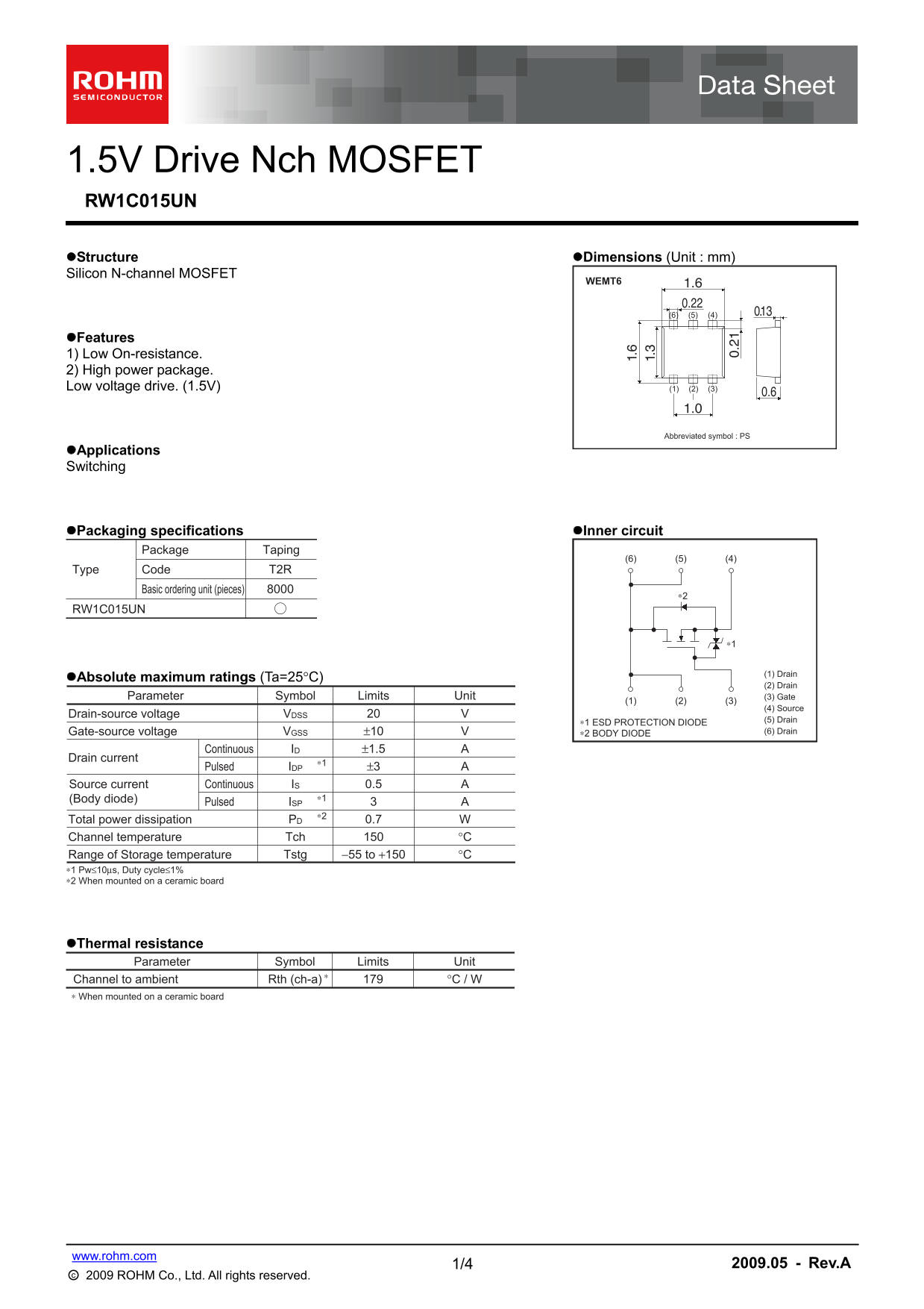 ROHM RW1C015UN Specifications and User Guide - Page 1