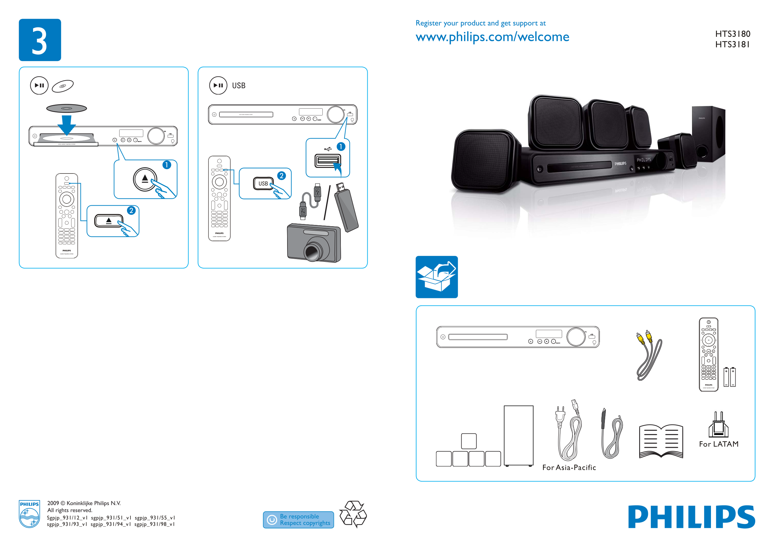 PHILIPS HTS3180 Quick User Guide - Page 1
