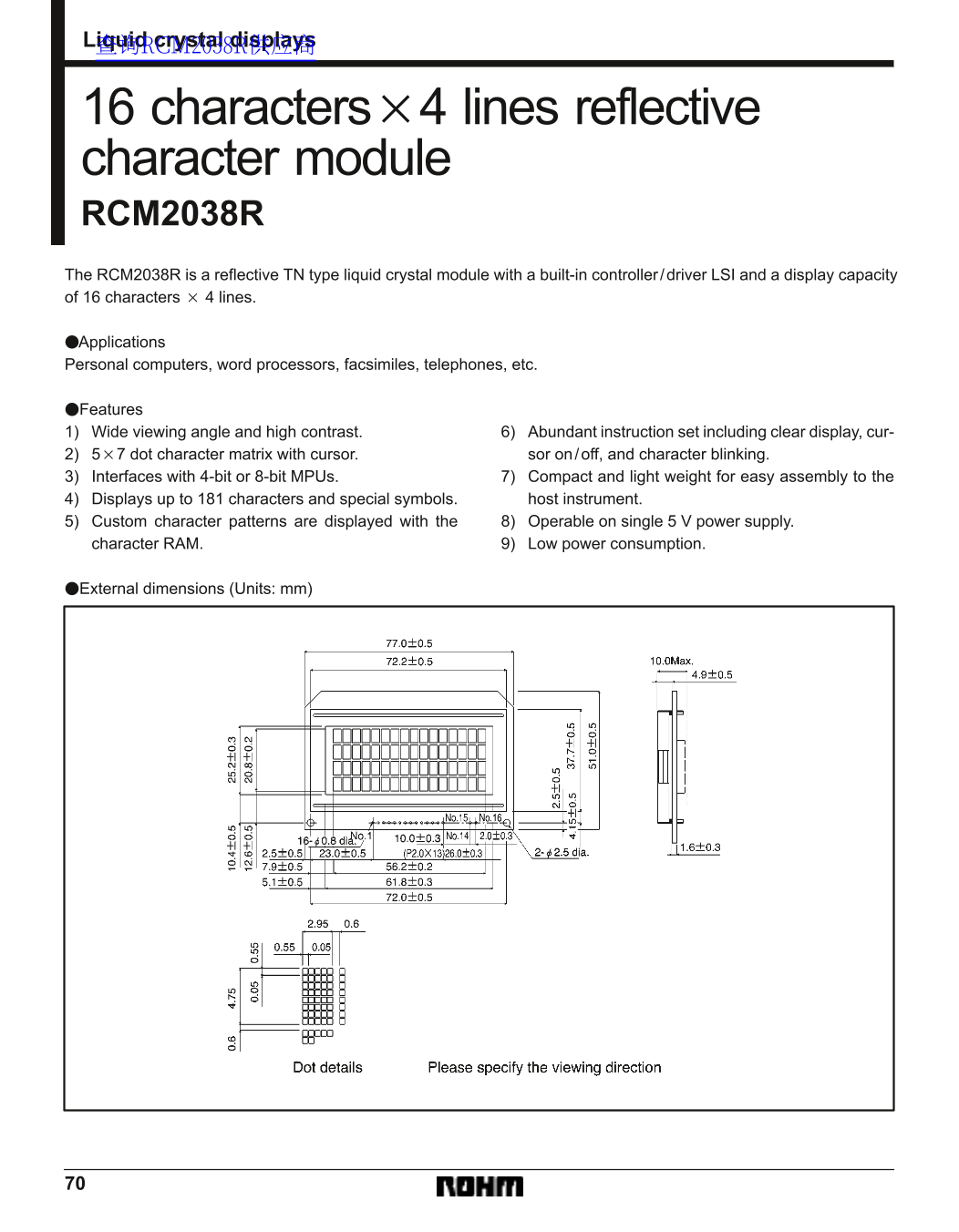 ROHM RCM2038R Data Sheet - Page 1