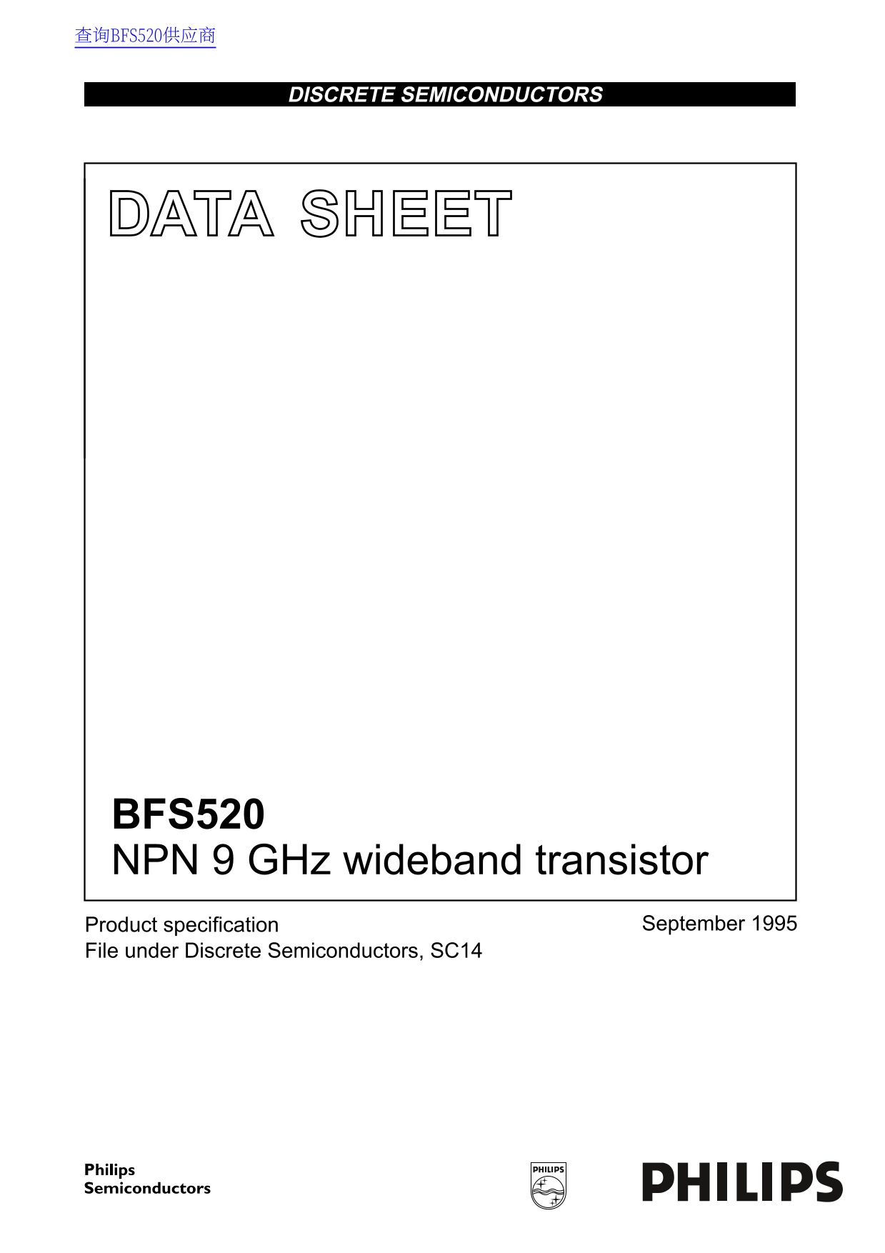PHILIPS BFS520 NPN 9 GHz Wideband Transistor Data Sheet - Page 1