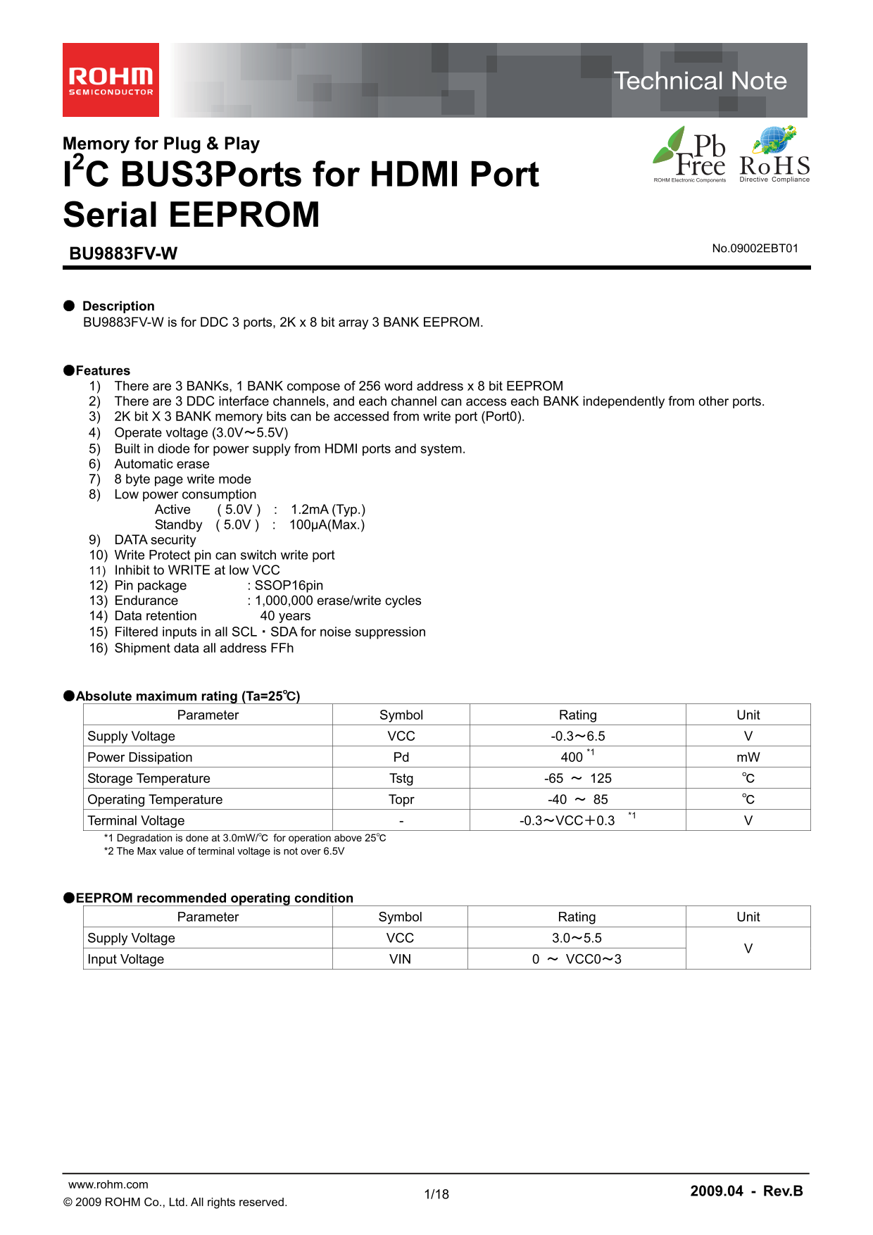 ROHM BU9883FV-W User Guide - Page 1