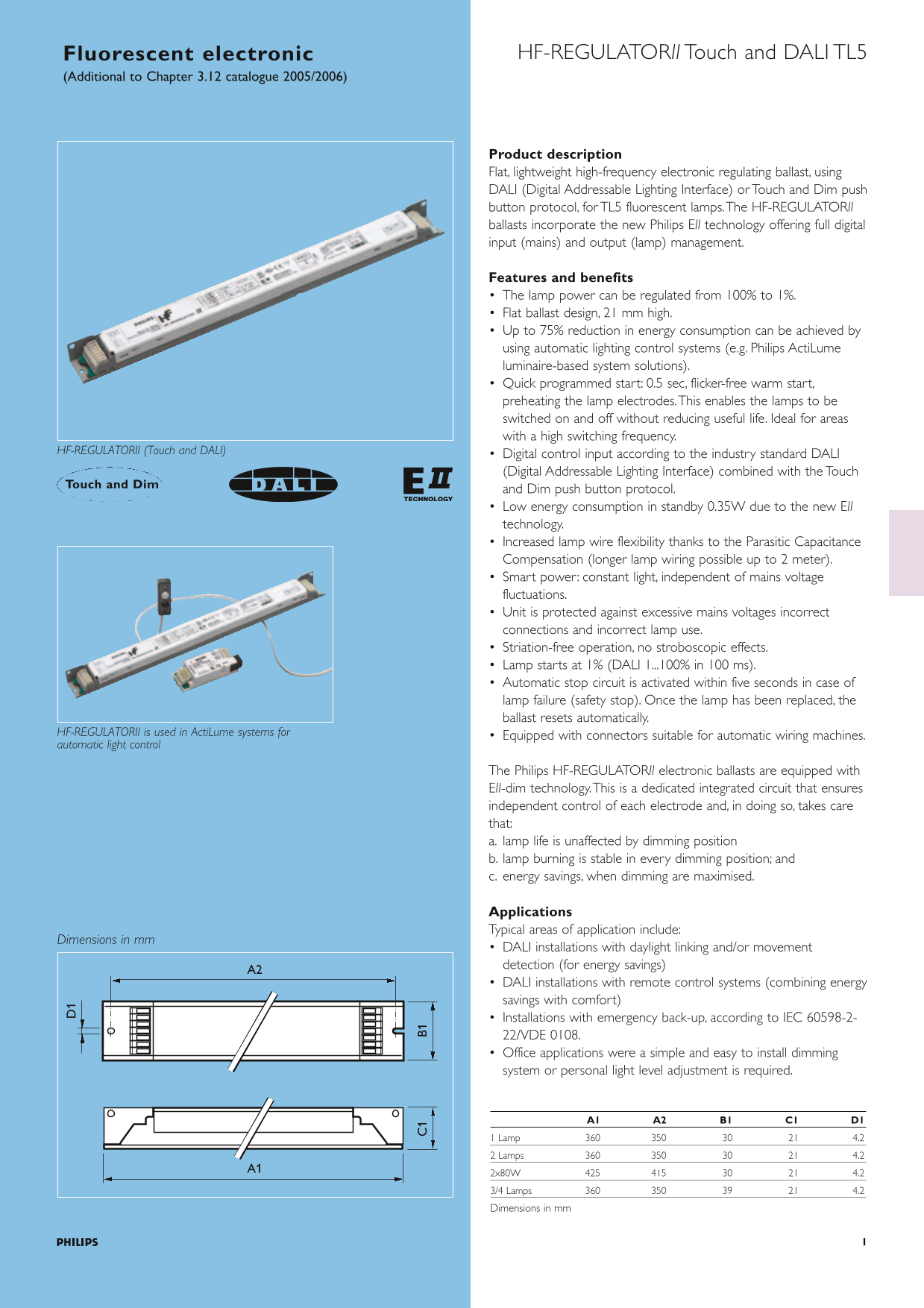 Philips HF-REGULATOR II Touch and DALI TL5 User's Manual - Page 1