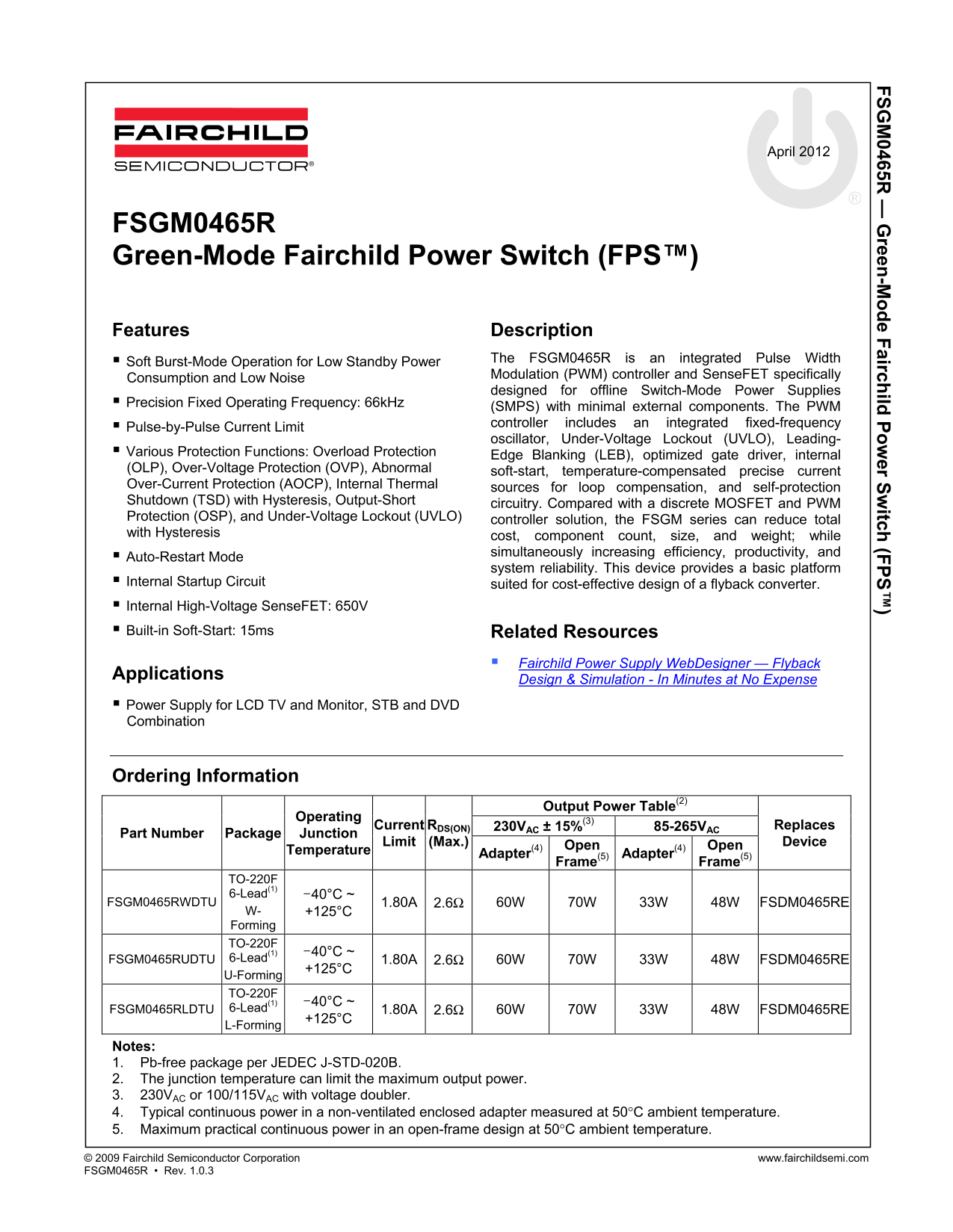 Fairchild FSGM0465R Data Handbook - Page 1
