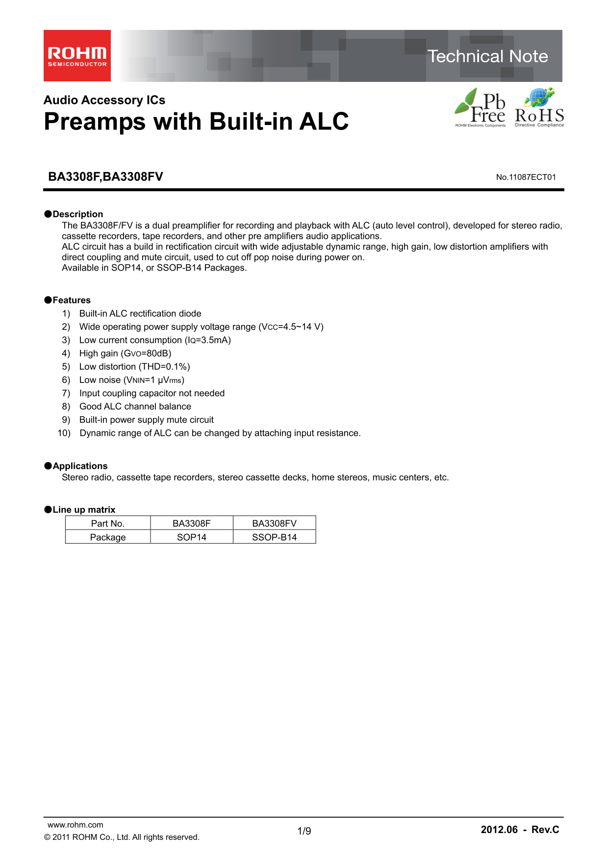 ROHM BA3308F Data Sheet - Page 1
