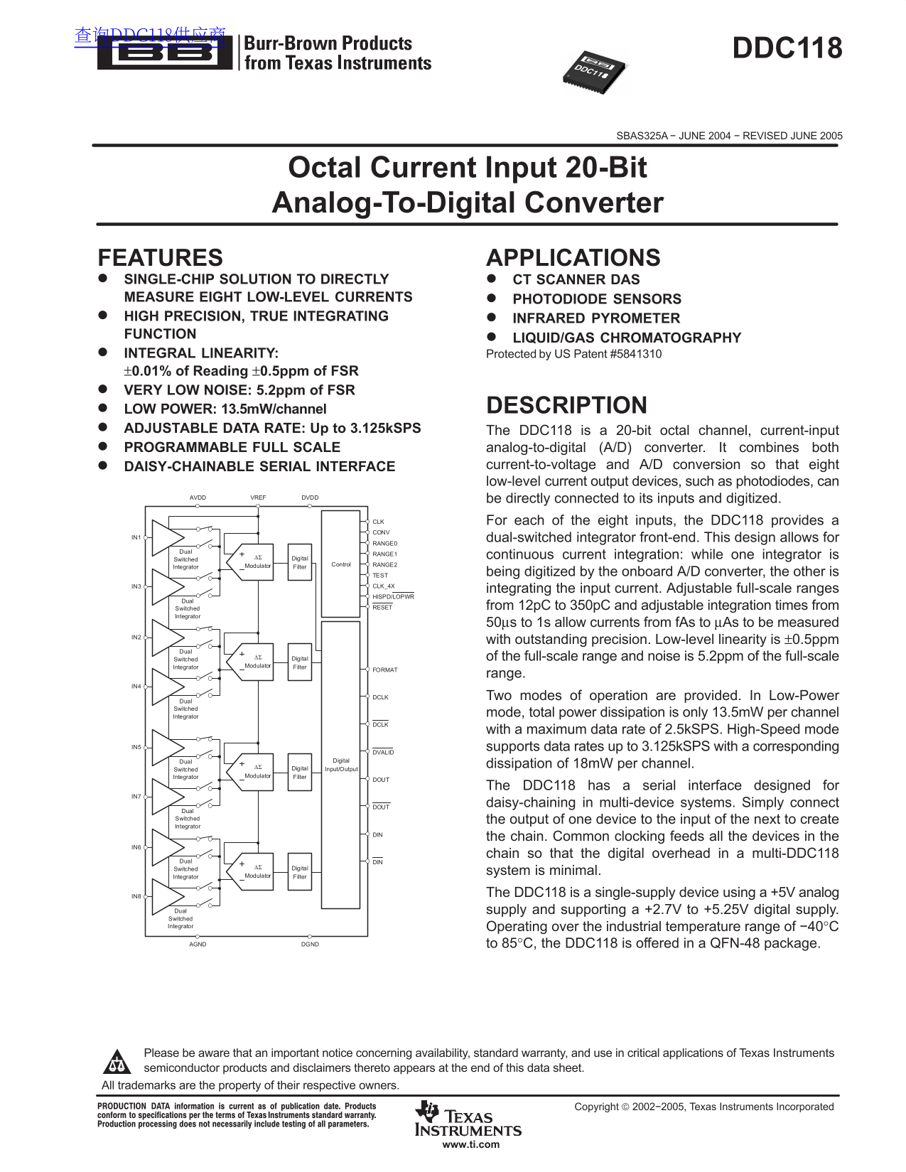 Texas Instruments DDC118 Data Sheet - Page 1