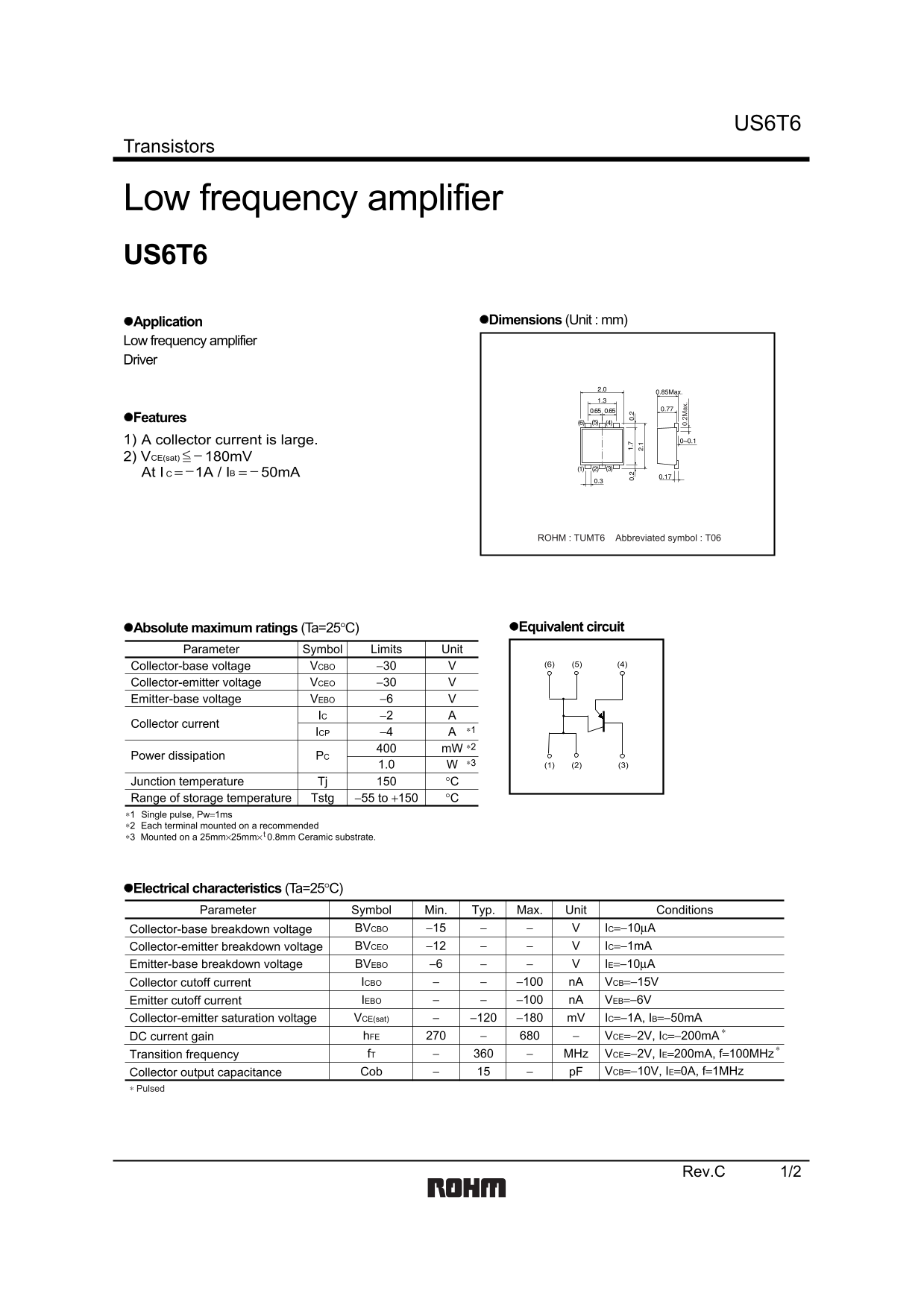 ROHM US6T6 Product Specifications Data Sheet - Page 1