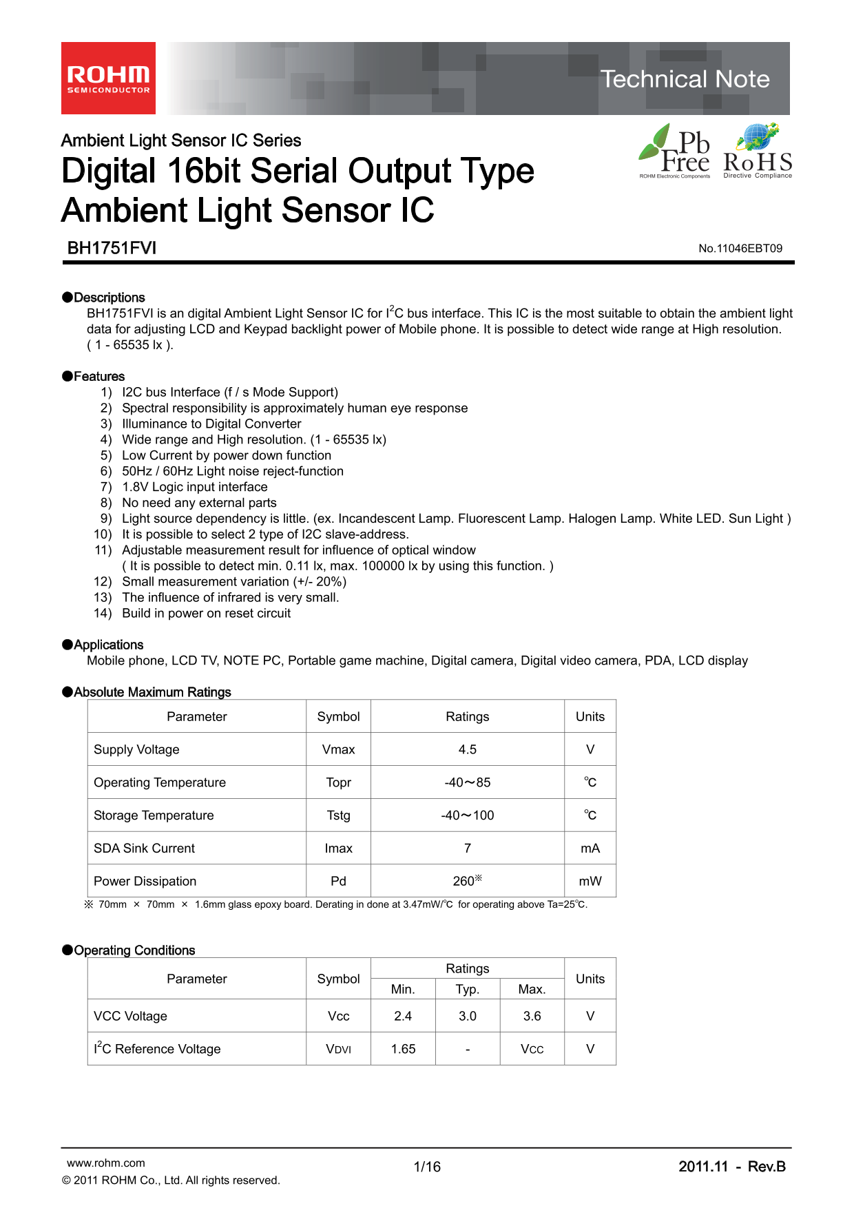 ROHM BH1751FVI Data Sheet - Page 1