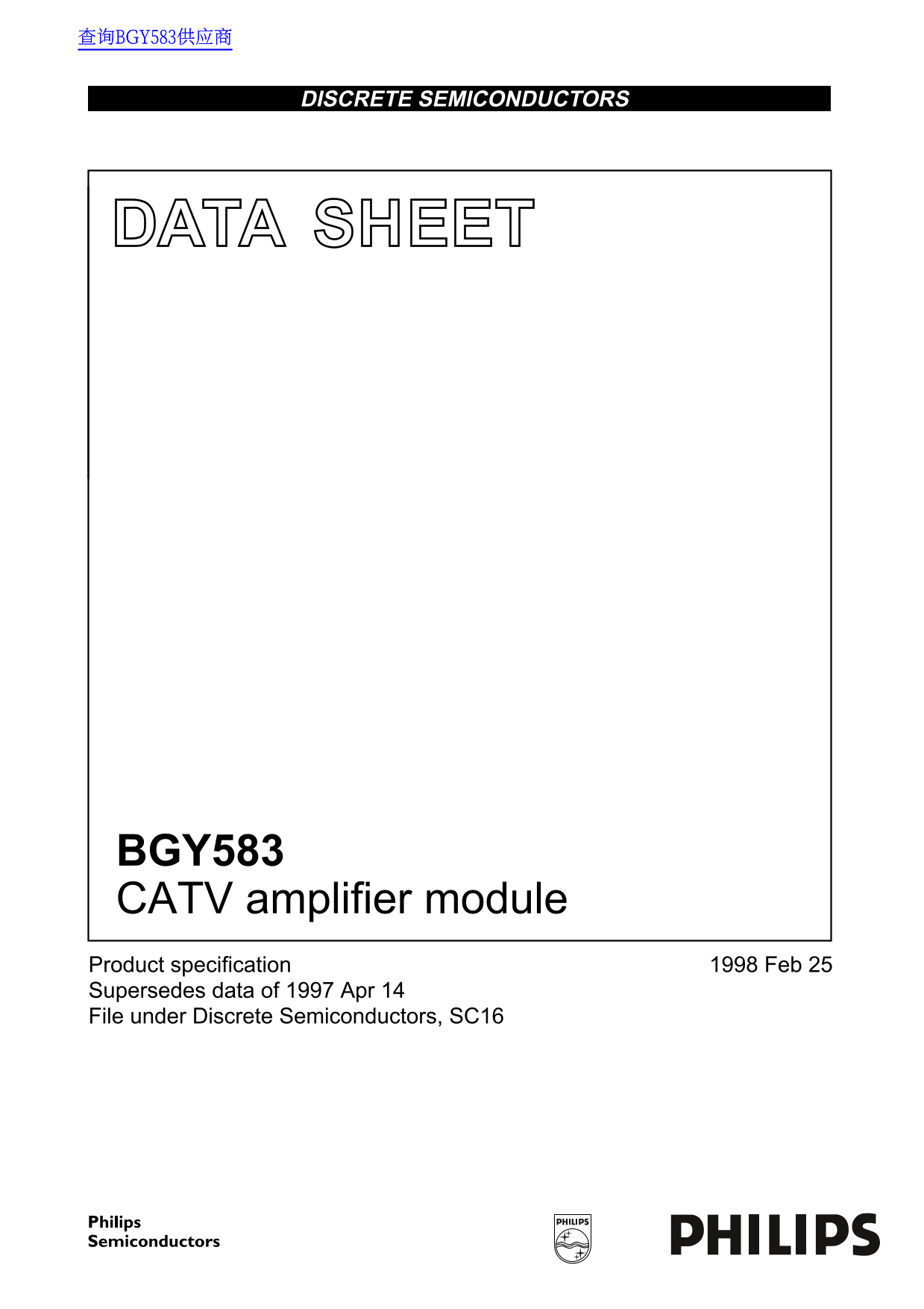Philips BGY583 CATV Amplifier Module Data Sheet / Manual - Page 1