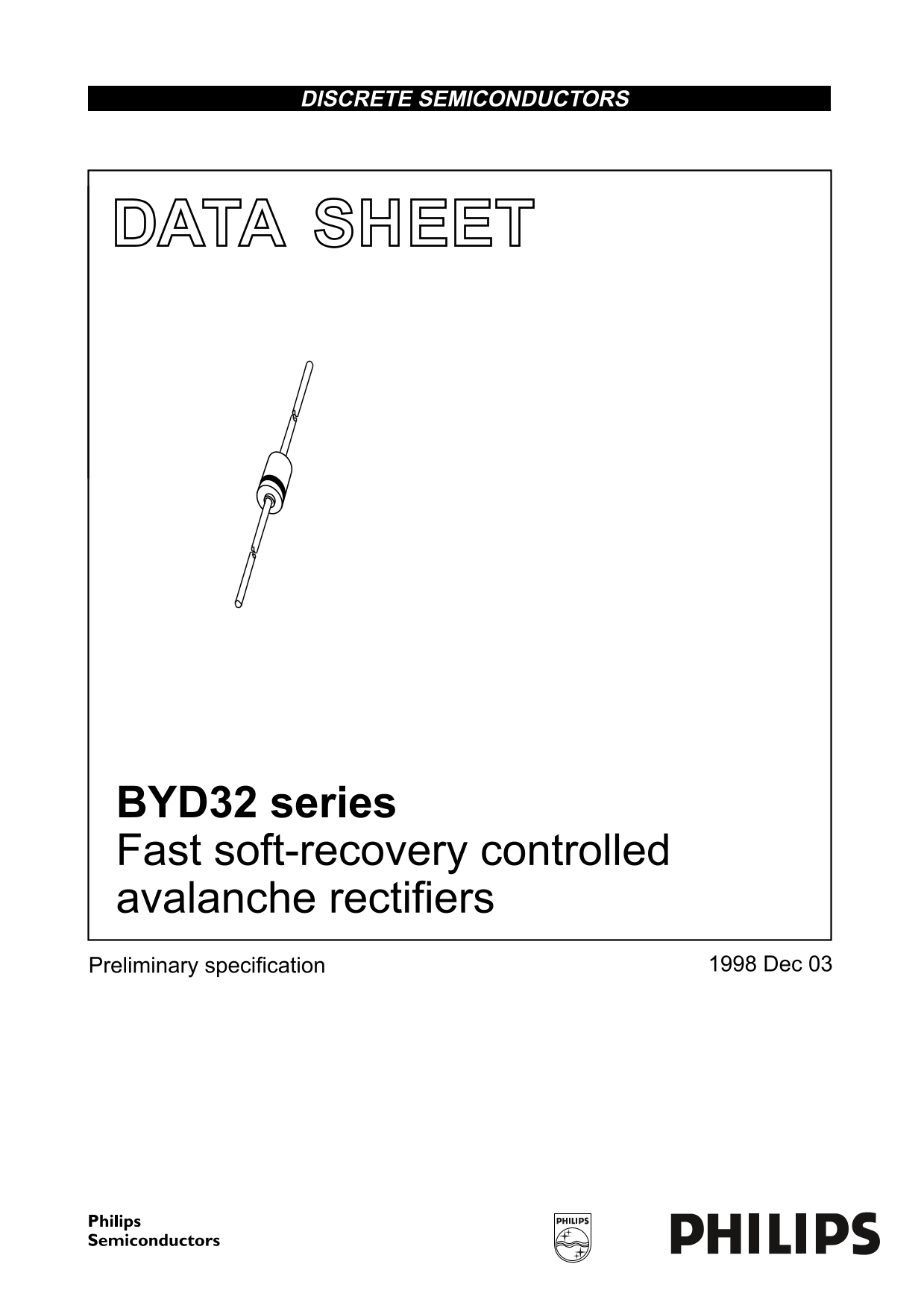 Philips BYD32 series Fast Soft-Recovery Controlled Avalanche Rectifiers Data Sheet - Page 1