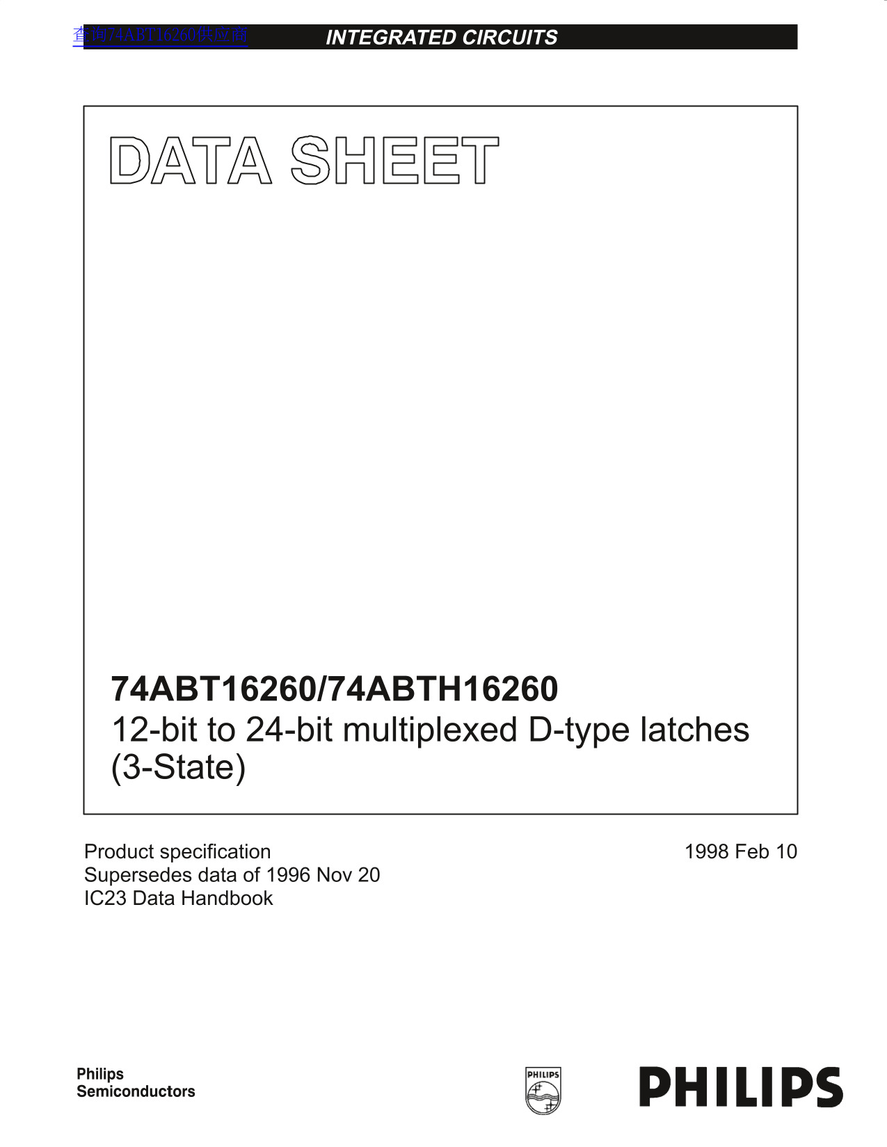 Philips 74ABT16260 74ABTH16260 12-bit to 24-bit Multiplexed D-Type Latches (3-State) Data Sheet User Manual - Page 1