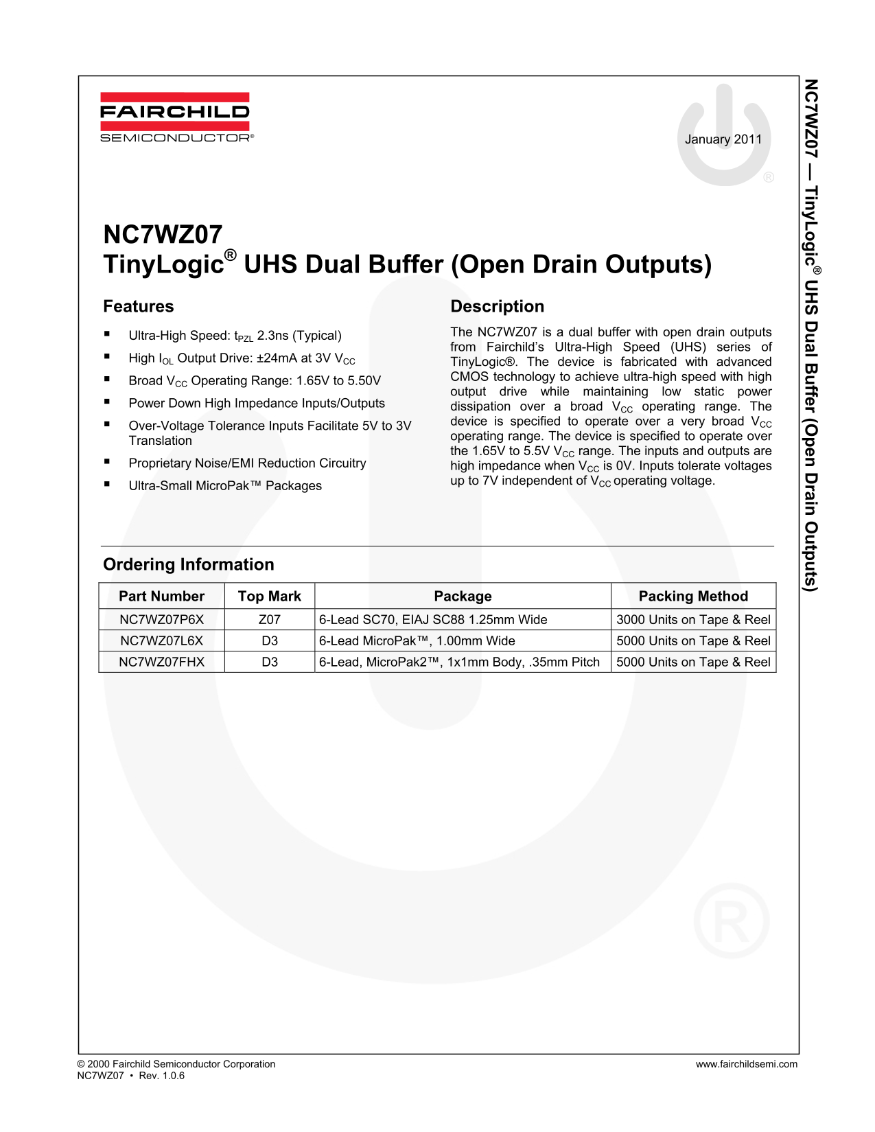 Fairchild NC7WZ07 Data Handbook - Page 1