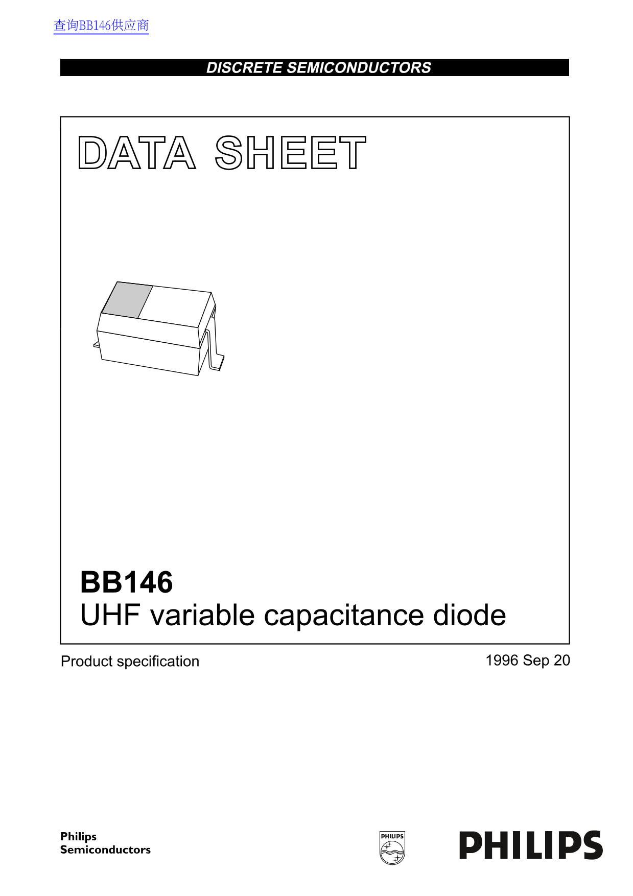 PHILIPS BB146 UHF Variable Capacitance Diode Data Sheet User Manual - Page 1