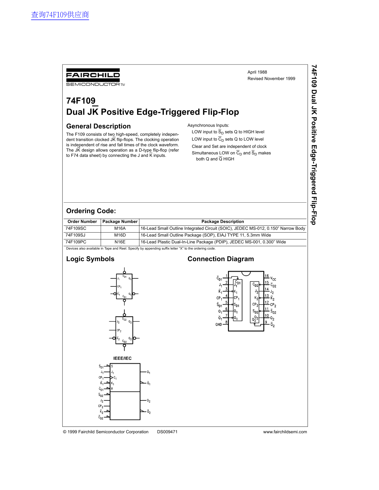 FAIRCHILD 74F109 Data Handbook - Page 1