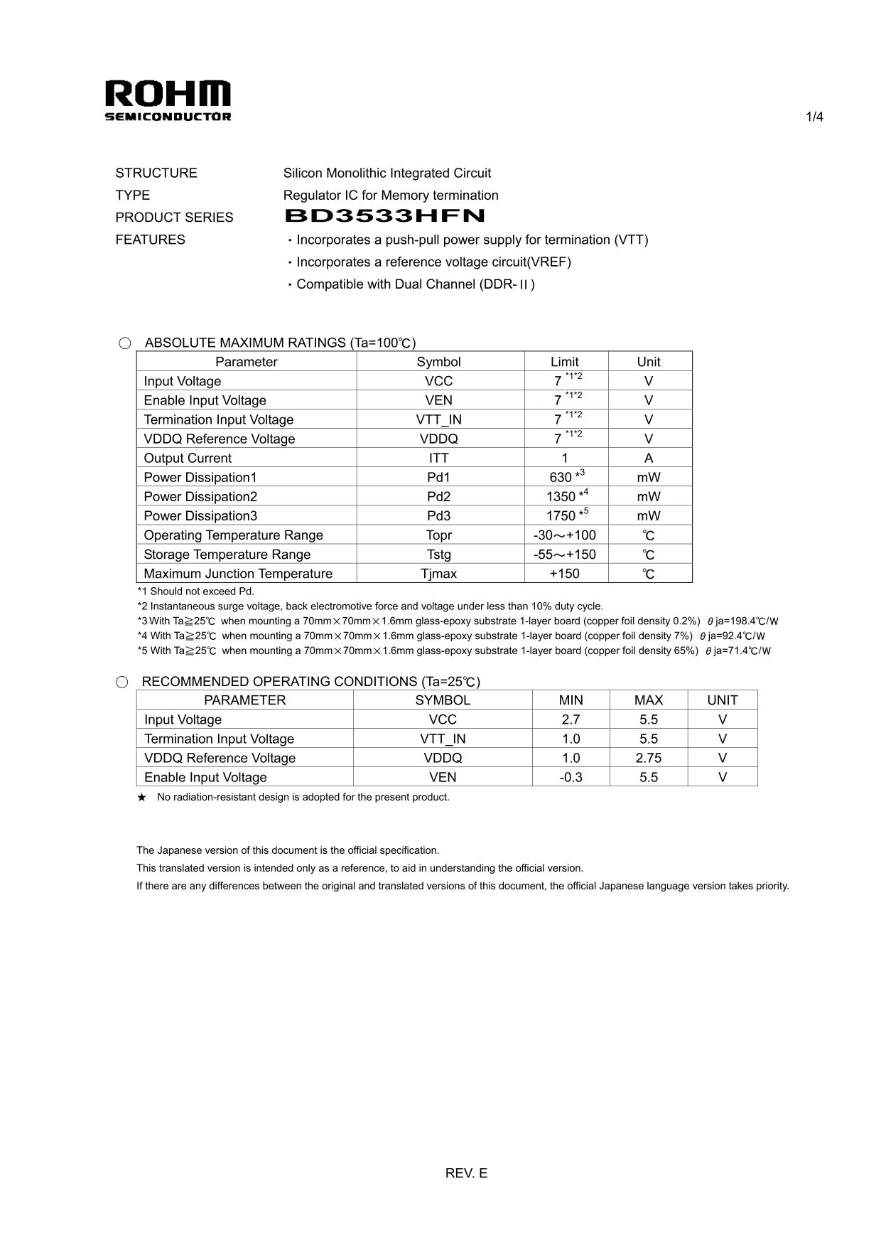ROHM BD3533HFN Data Sheet - Page 1