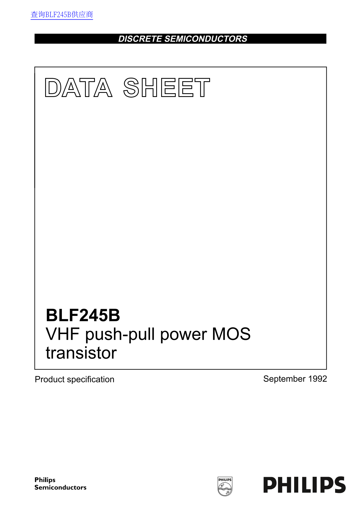 PHILIPS BLF245B Data Sheet - Page 1