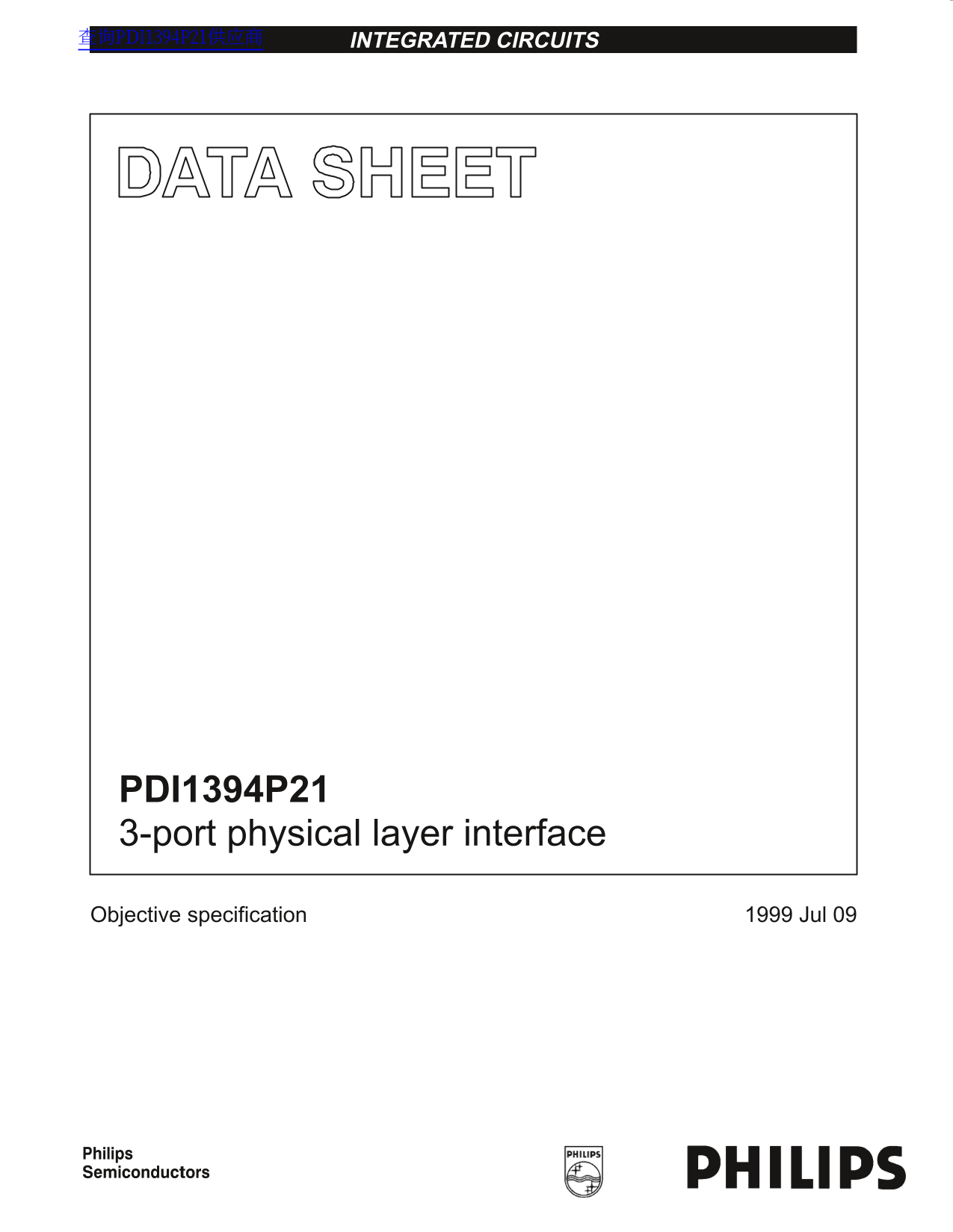 PHILIPS PDI1394P21 3-port Physical Layer Interface Data Sheet User Manual - Page 1